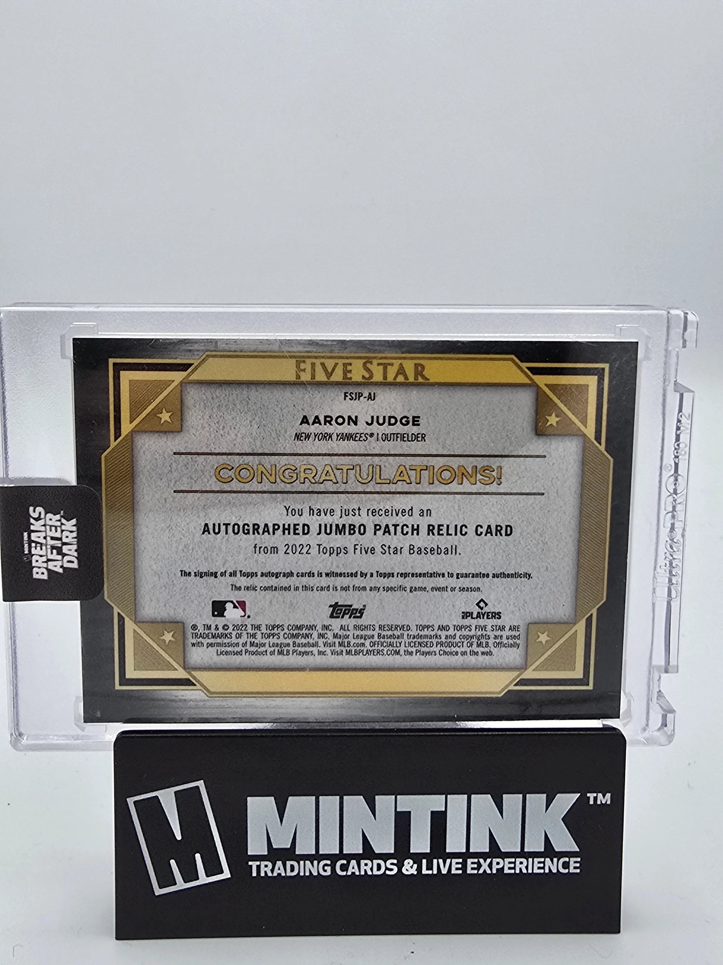 2022 Topps Five Star Baseball Aaron Judge Jumbo Patch Relic Auto 18/25 #FSJP AJ - Rare Collectible for Baseball Fans & Memorabilia Enthusiasts - Perfect for Display, Investment or Gift Giving