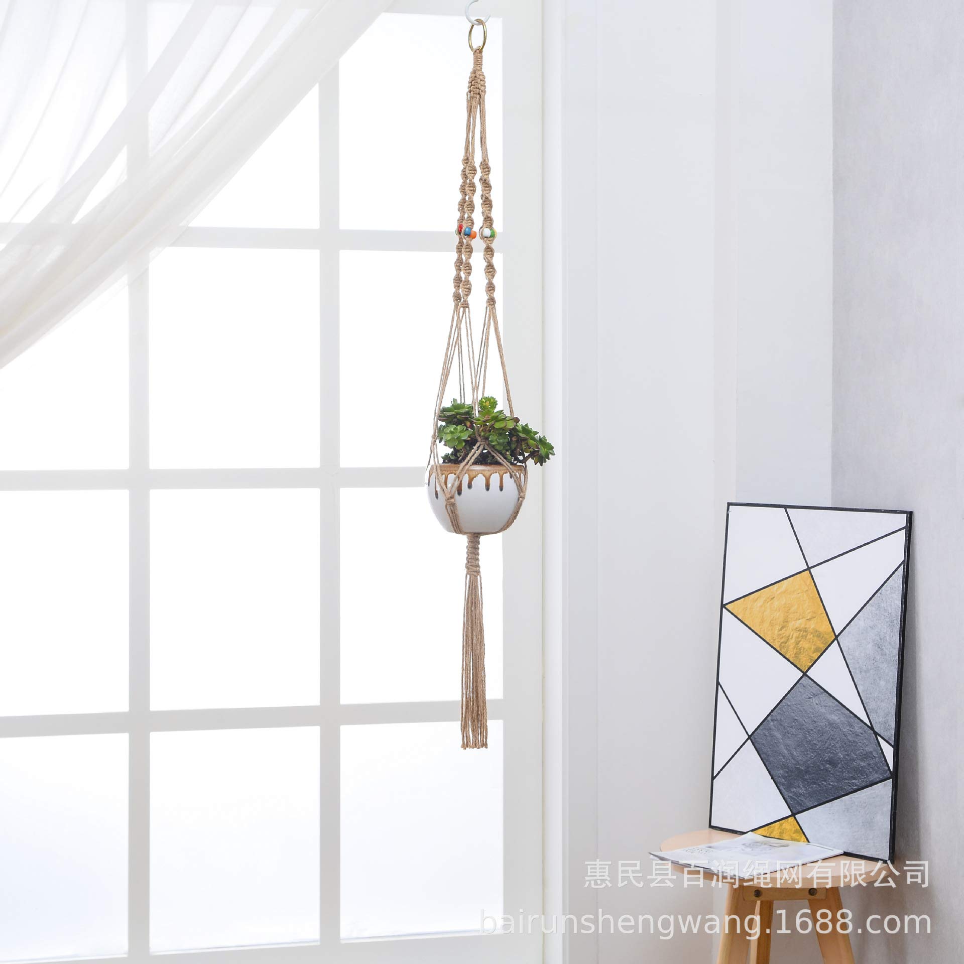 6 Pack Macrame Plant Hangers for Indoor & Outdoor Use - Boho Rope Hanging Basket with Tassels for Flower Pots, Home Decor, Garden, Patio, and Balcony (Plant Holder Stand Set)