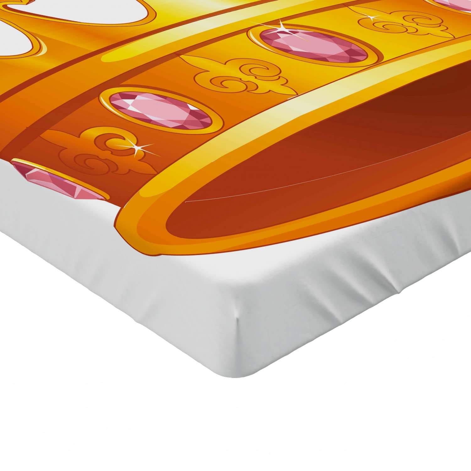 Ambesonne Queen Size Fitted Sheet - Antique Tiara Crown with Pale Pink Gemstone Design, Deep Pocket All-Around Elastic for Secure Fit, Luxury Cartoon Bedding (Orange & Rose) - Perfect for Royal-Themed Bedrooms, Princess Decor, and Comfortable Sleep