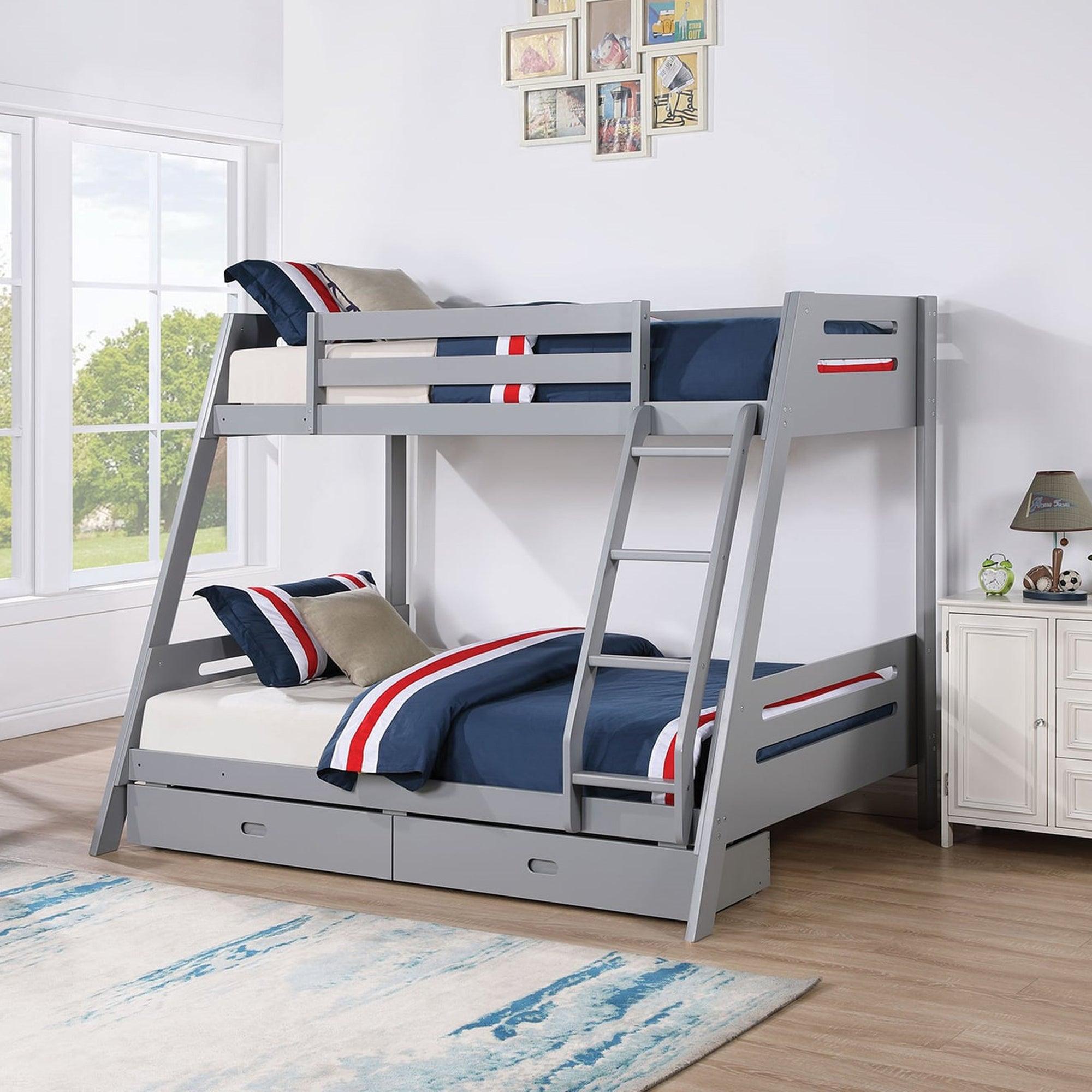 Solid Wood Twin/Full Bunk Bed with Reversible Angled Ladder & Underbed Drawers - Sturdy Kids Bunk Bed for Small Spaces, Bedroom & Guest Room - Perfect for Siblings, Sleepovers & Space Saving