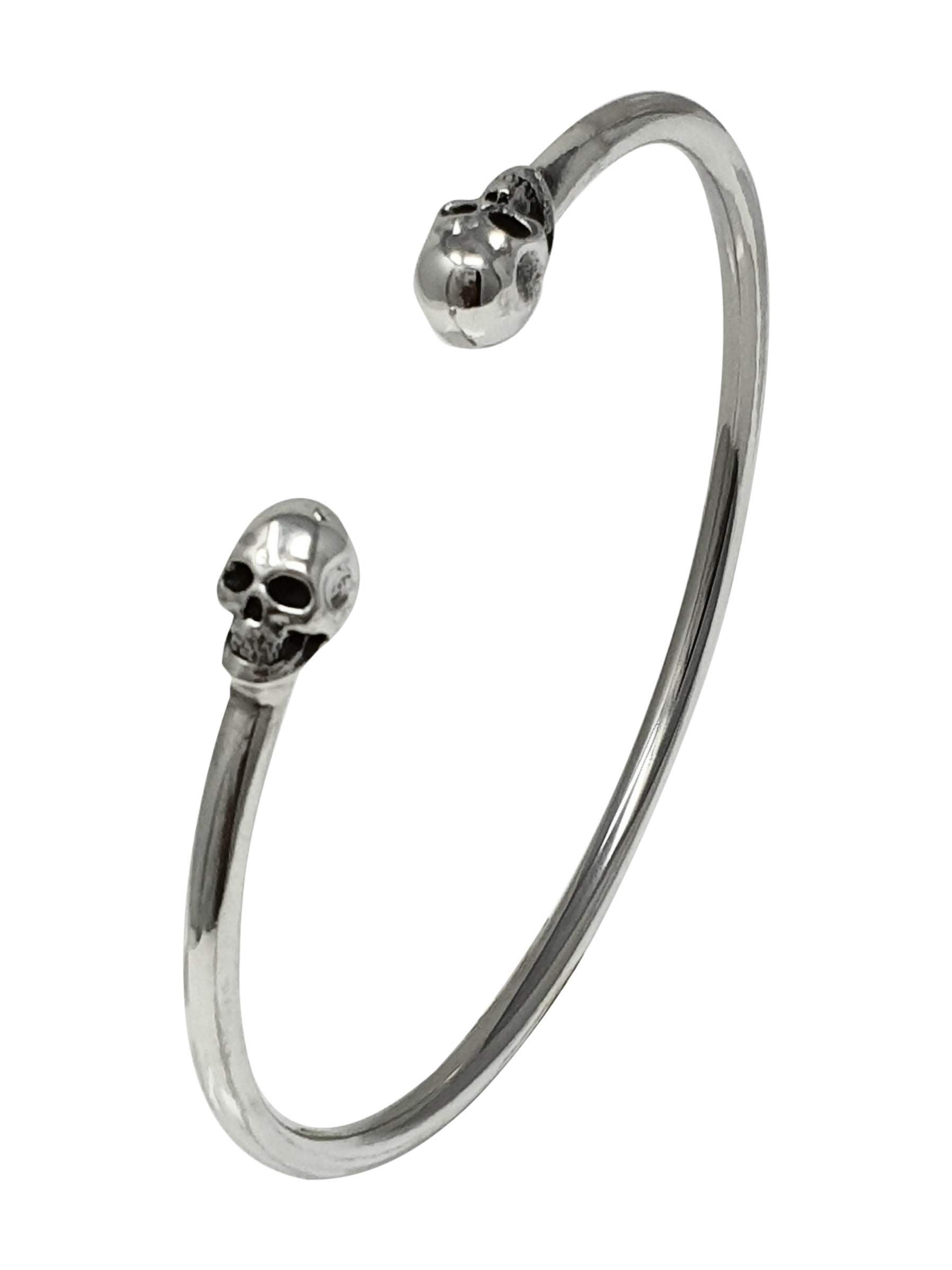 Handcrafted 925 Sterling Silver Skull Bangle Bracelet for Women | Unique Gothic Jewelry | Perfect for Halloween, Punk Fashion & Boho Style Outfits