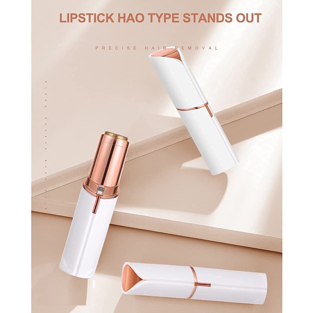 Women's Hair Remover - Mini Epilator & Trimmer for Face, Upper Lip, Chin, Eyebrows | Portable Lipstick-Shaped Design with Battery (Golden White) | Perfect for Travel, Home Use & Skincare Routine