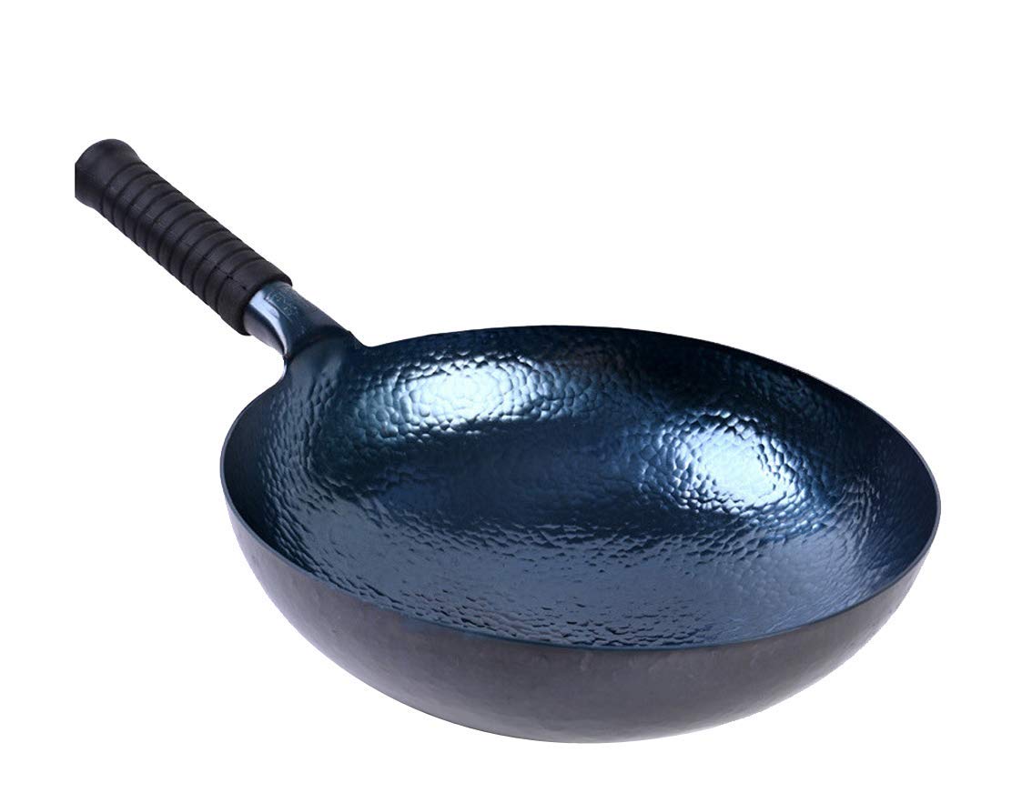 Premium Pre-Seasoned Chinese Hand Hammered Iron Wok Pan - 36cm Non-Stick Stir Fry Pan with Spatula Set - Traditional Carbon Steel Wok for Healthy Cooking with Less Oil - Perfect for Asian Stir Fry, Deep Frying & Home Kitchen Use