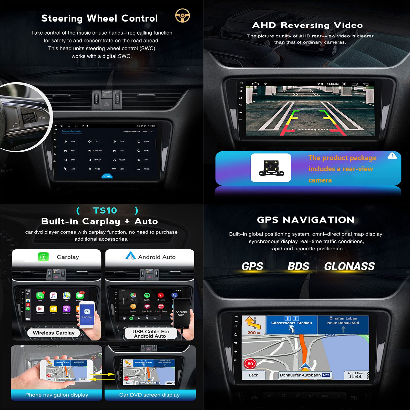 Benz C-Class W204 2006-2011 Car Radio Multimedia MP5 Player with Bluetooth, WiFi, Navigation, Mirror Link, Steering Wheel Control, USB & Carplay - Perfect for Hands-Free Calling, Music Streaming & Safe Reversing with Included Camera