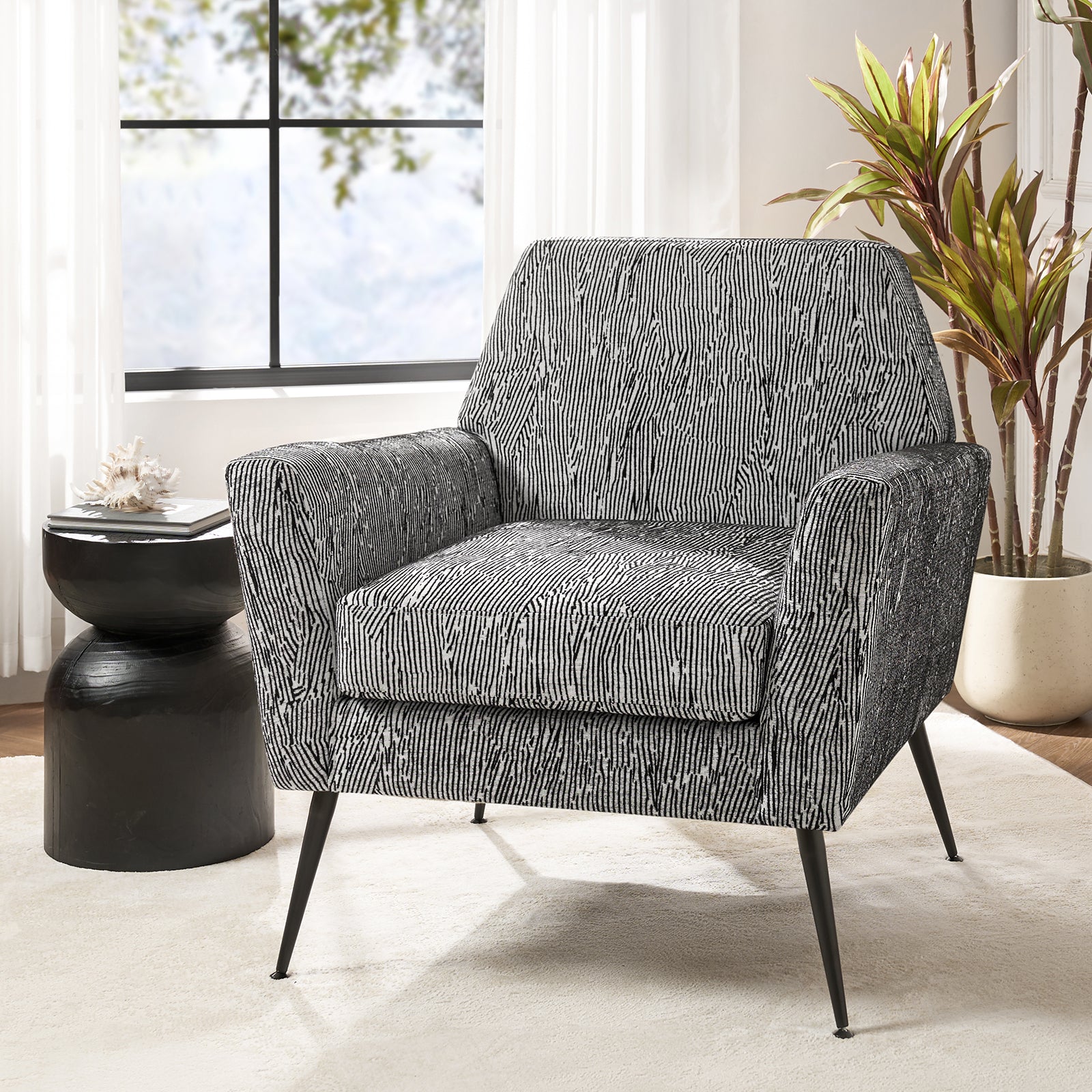 Modern Tony Geometric Pattern Armchair with Square Arms - Stylish Accent Chair for Living Room, Bedroom, or Office - Perfect for Small Spaces and Contemporary Decor
