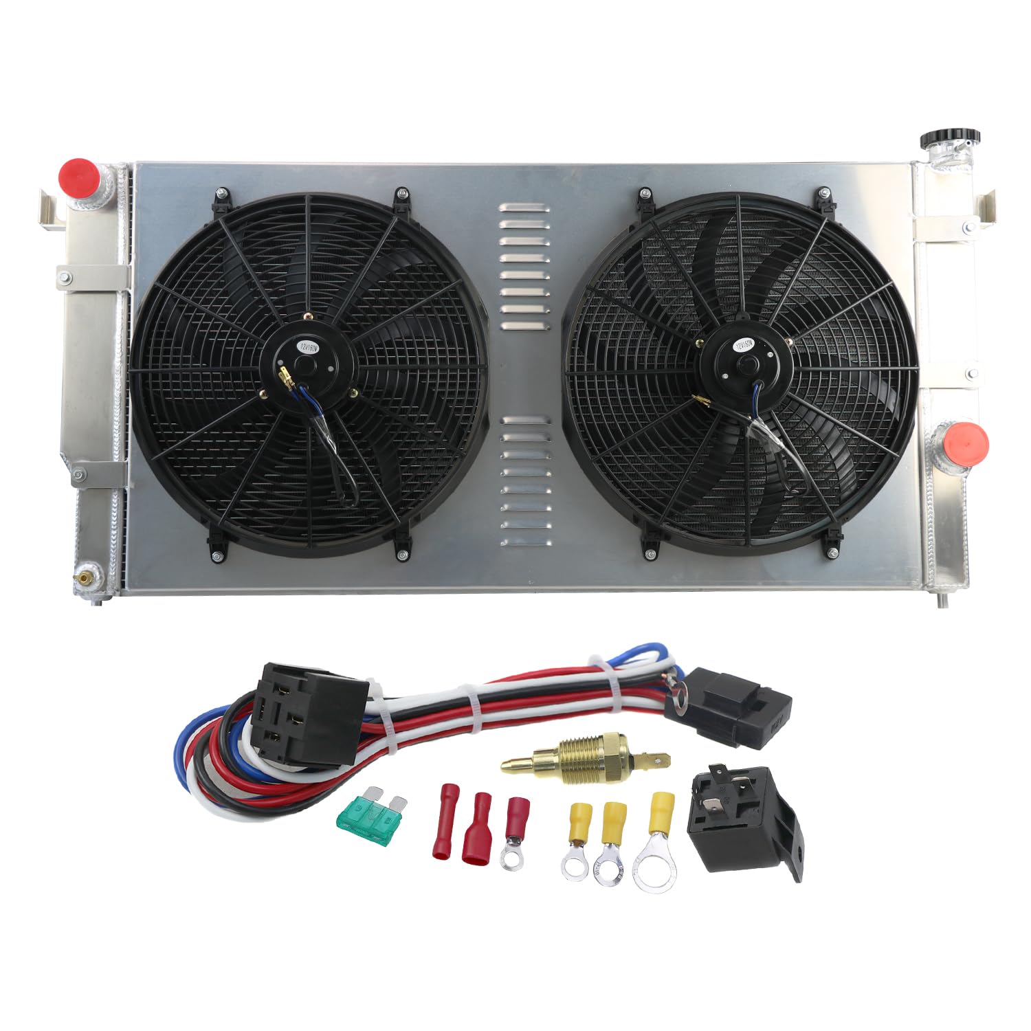 High-Performance Aluminum Radiator for 1994-2002 Dodge Ram 2500/3500 with 5.9L Cummins Diesel Engine - 3-Row Heavy Duty Cooling System with Shroud, Fan & Relay Kit (OE #CU1553) - Perfect for Off-Roading, Towing & Extreme Weather Conditions