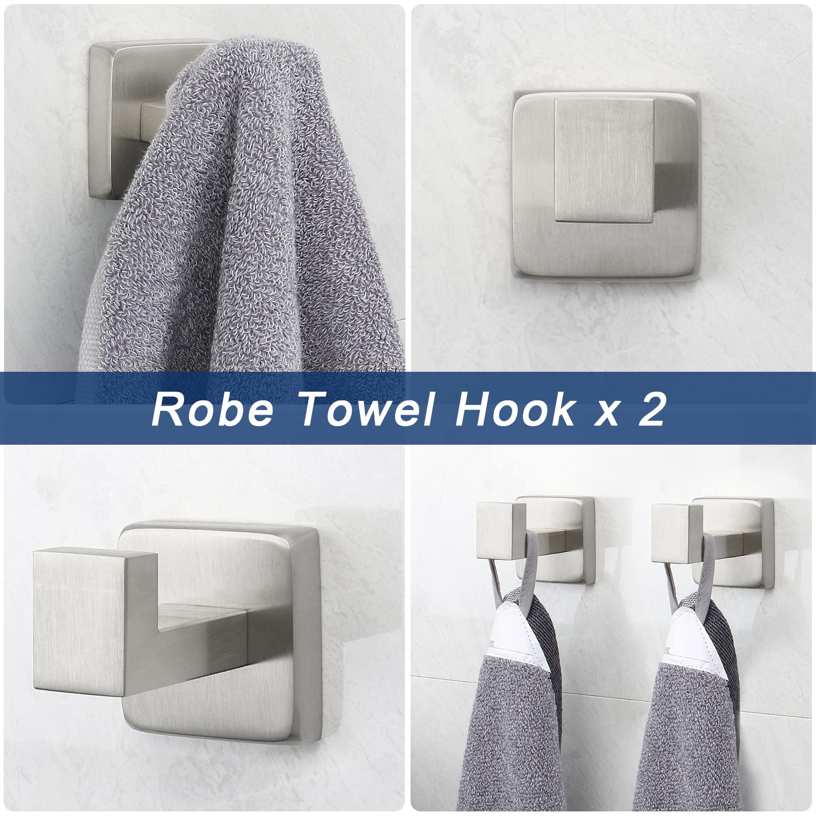 NearMoon 5-Piece Bathroom Hardware Set - 304 Stainless Steel Square Towel Rack Kit with 24