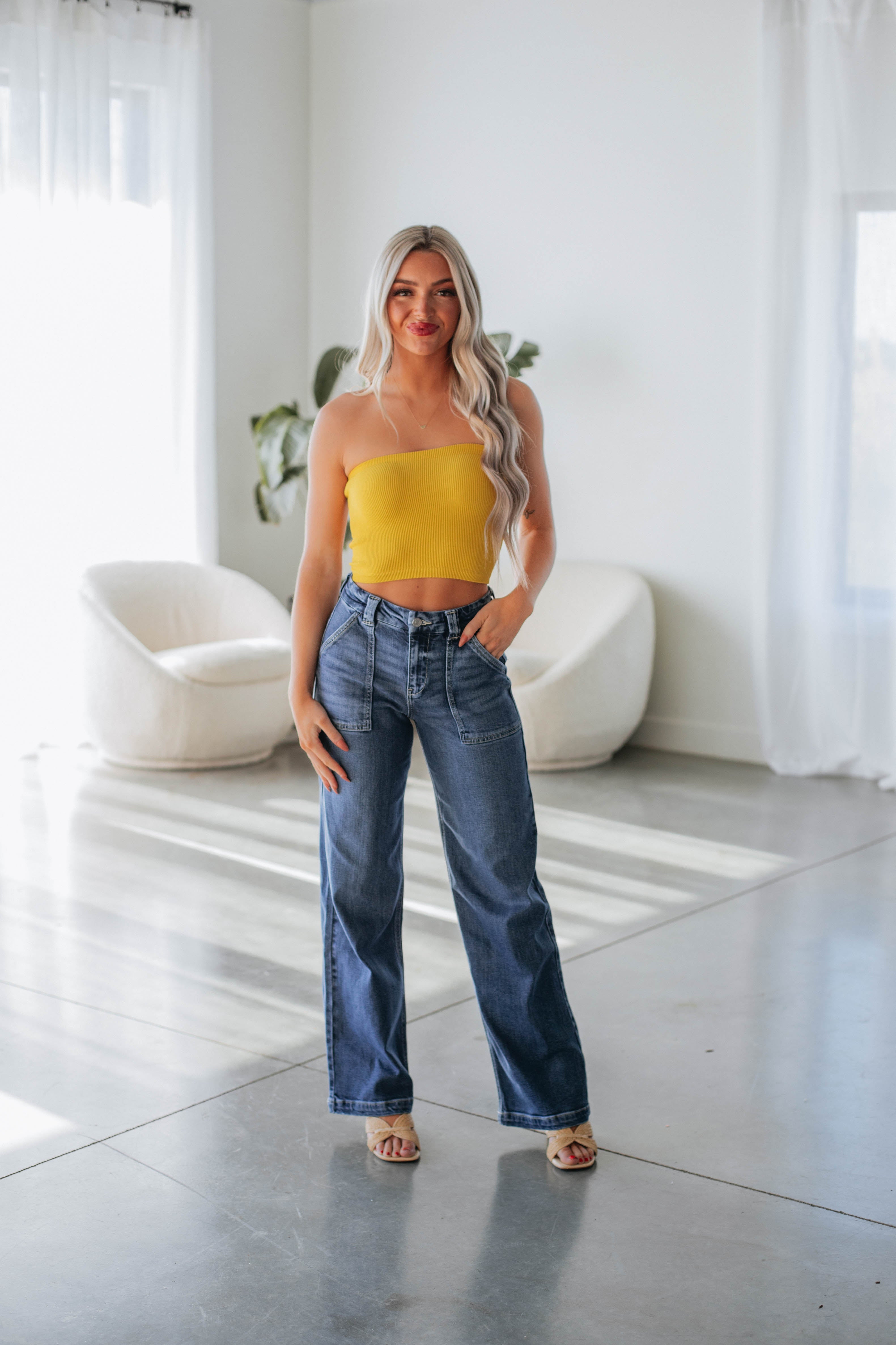 Alexa Ribbed Top Honey - Women's Stretchy Casual Knit Shirt for Everyday Wear, Date Night & Office Outfits