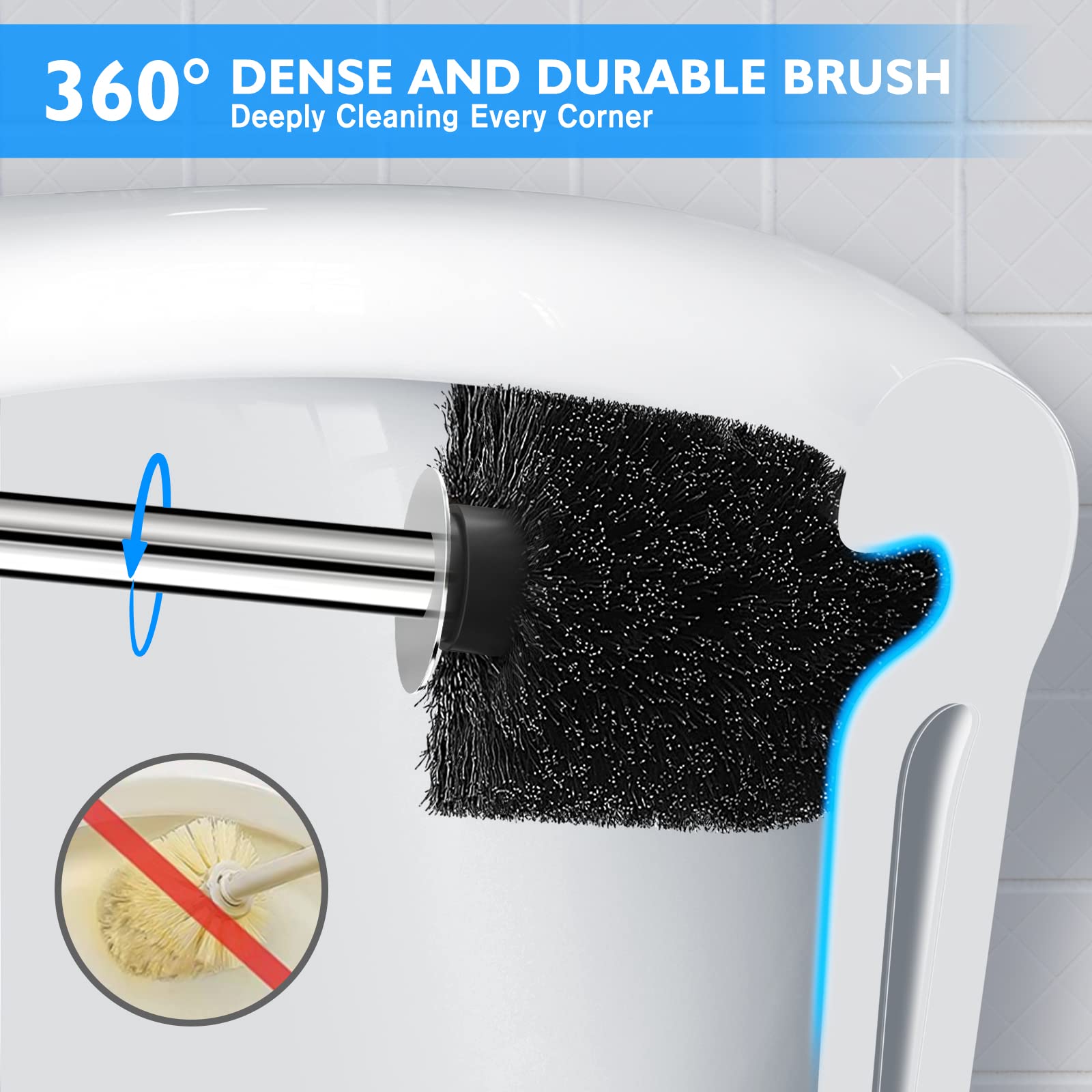 Stainless Steel Toilet Brush & Holder 2-Pack - Durable, Ergonomic for Bathroom Cleaning