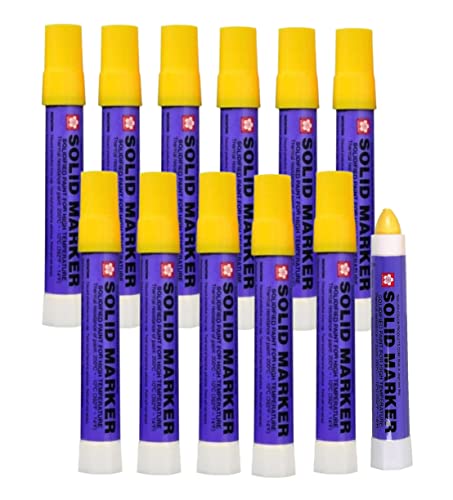 SAKURA Solid Paint Markers 12 Pack - Permanent Oil-Based Paint Pens for Windows, Wood, Glass, Metal & DIY Crafts - Vibrant Yellow Markers for Artists, Sign Making & Home Decor Projects