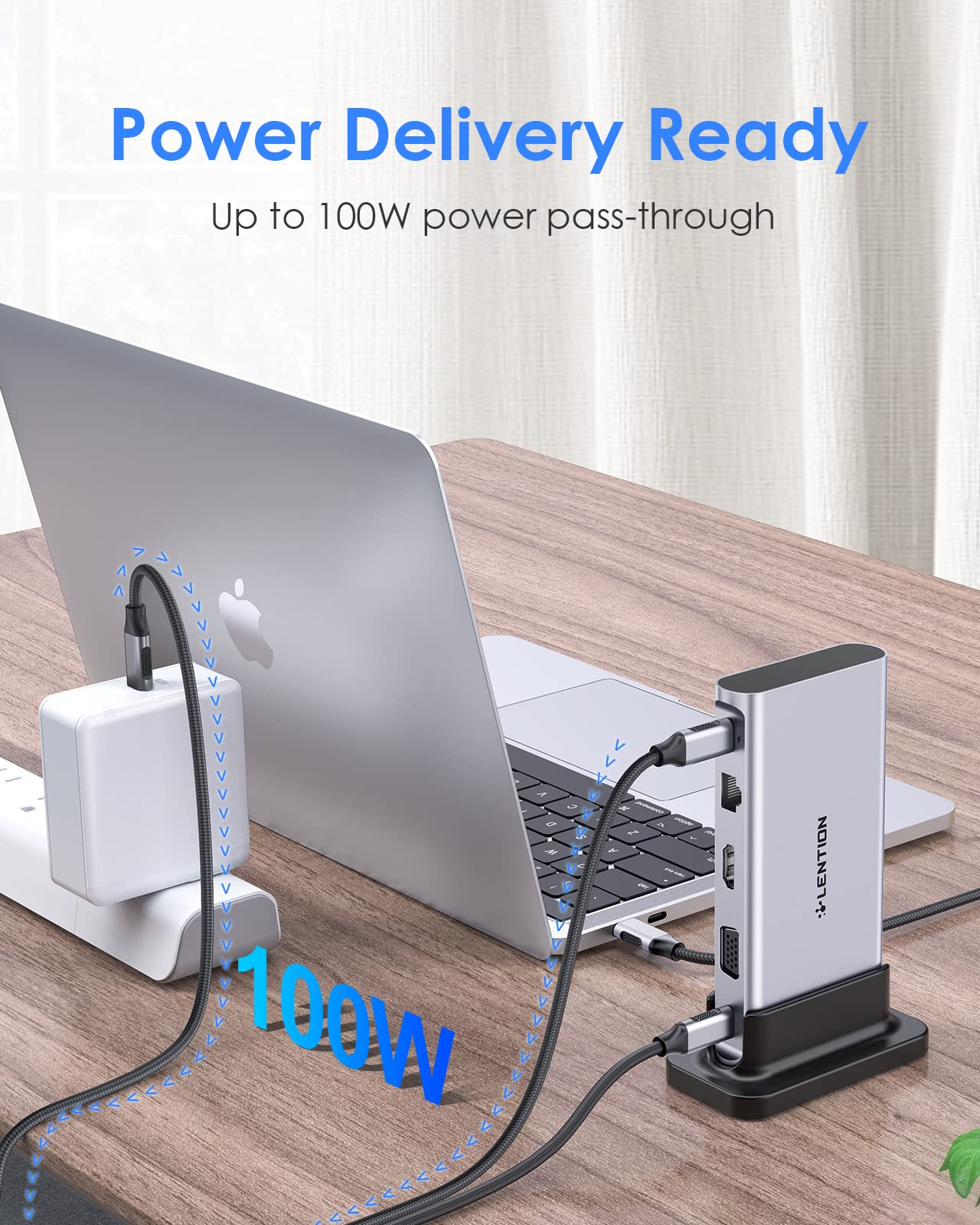 LENTION USB C Docking Station 100W Power Delivery - 4K HDMI, VGA, Gigabit Ethernet, SD/TF Card Reader, 3 USB 3.0 Ports, 3.5mm Aux Adapter for MacBook Pro/Air, Surface, Steam Deck, Dell, HP (CB-D55, Silver) - Perfect for Home Office, Gaming & Multi-Monitor Setup