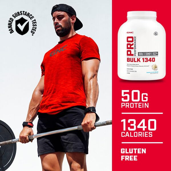 GNC Pro Performance Bulk 1340 Mass Gainer Protein Powder - 50g Protein, 1340 Calories, Gluten Free | Banned Substance Tested High Calorie Muscle Builder for Weight Gain & Recovery | Supports Energy, Muscle Growth & Post-Workout Recovery | Perfect for Bodybuilders & Athletes