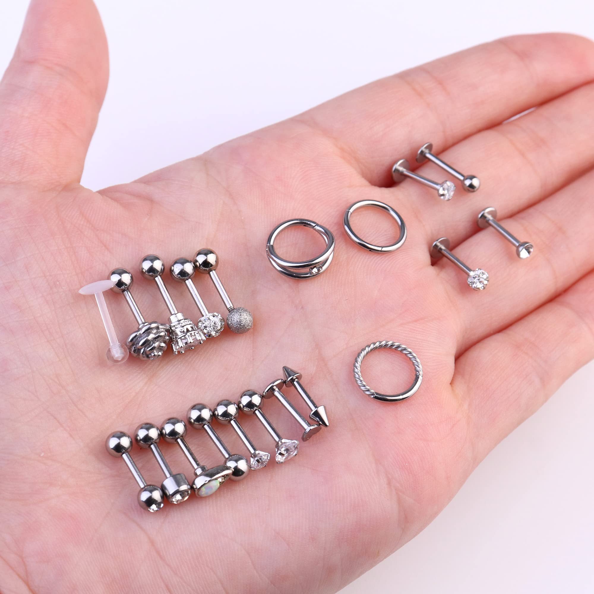 20 Pcs Stainless Steel Cartilage Earrings Set - Helix, Tragus, Daith Piercing Hoops with Flat Back & Ball Studs for Women | Hypoallergenic Body Jewelry for Everyday Wear & Special Occasions