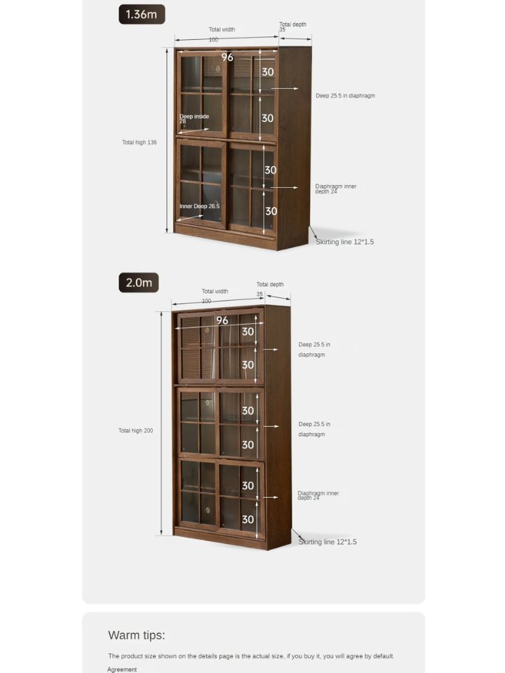 Solid Oak Wood Sliding Door Bookcase - Rustic Bookshelf for Living Room, Bedroom, or Home Office Storage