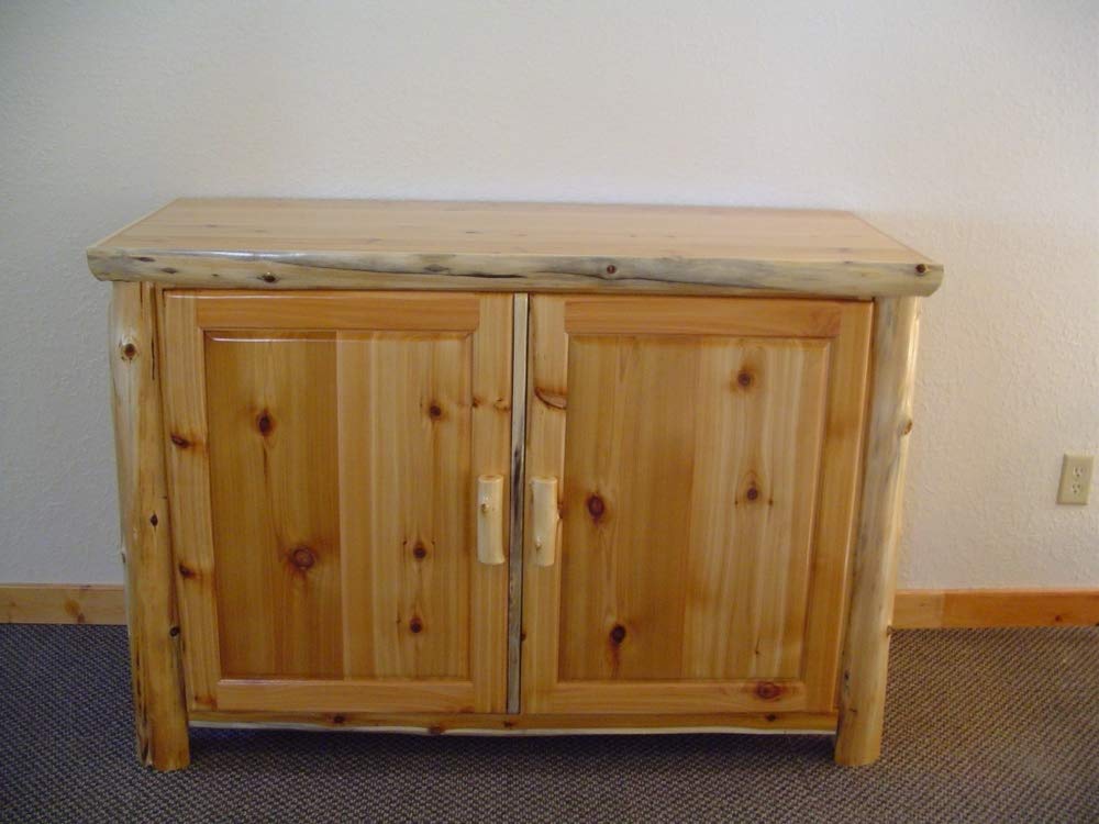 Rustic Cedar Log TV Stand for Living Room - Solid Wood Entertainment Center with Storage Shelf - Perfect for Cabin, Farmhouse, or Lodge Decor