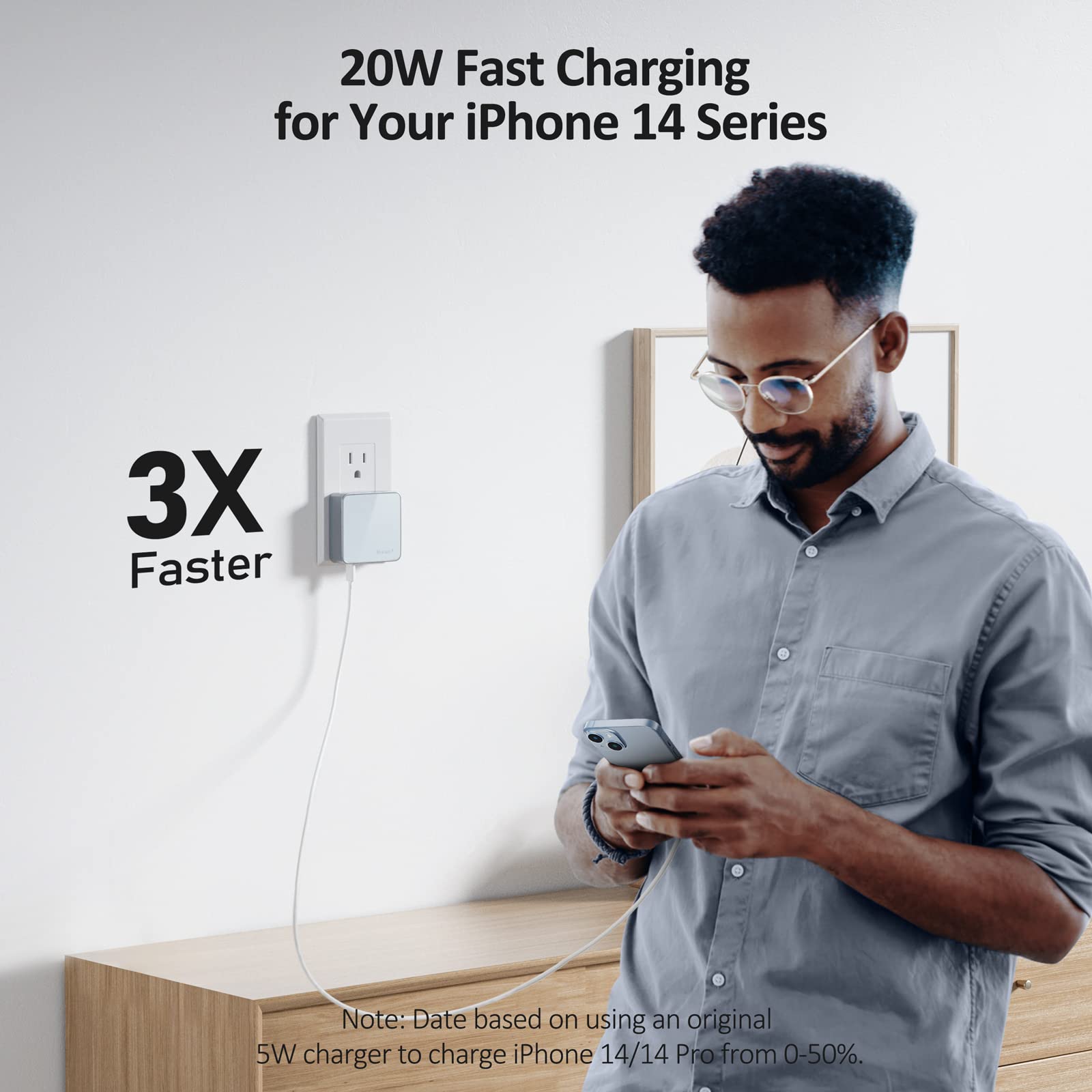 Nekmit 52W 4-Port USB C Fast Wall Charger with 2x 20W PD & 2 USB Ports - Compatible with iPhone 14/Pro/Max, Galaxy S23, Pixel 7, iPad Pro, AirPods Pro - Slim Flat Design (Blue) - Perfect for Home, Office & Travel Charging Multiple Devices Simultaneously