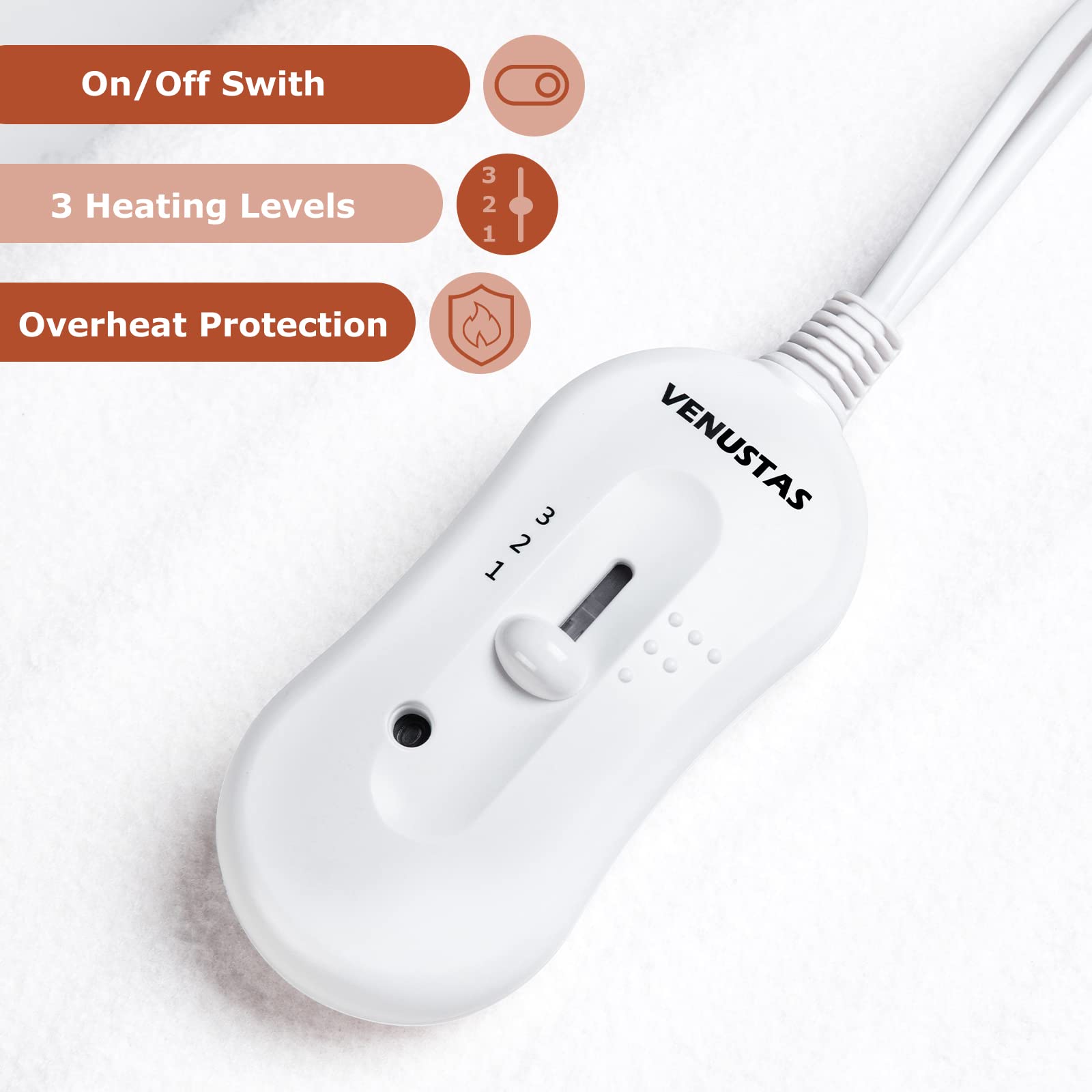 Venustas Electric Blanket - 3 Heat Settings Heated Under Blanket with Soft Polyester Fabric | Perfect for Cold Nights, Bed Warming & Winter Comfort