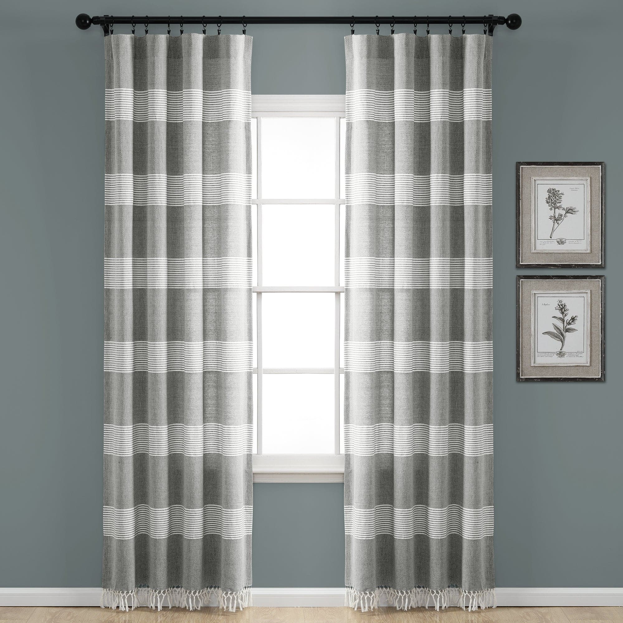 Tucker Stripe Yarn Dyed Knotted Tassel Window Curtain Panel Set - Elegant Blackout Drapes for Living Room & Bedroom Decor