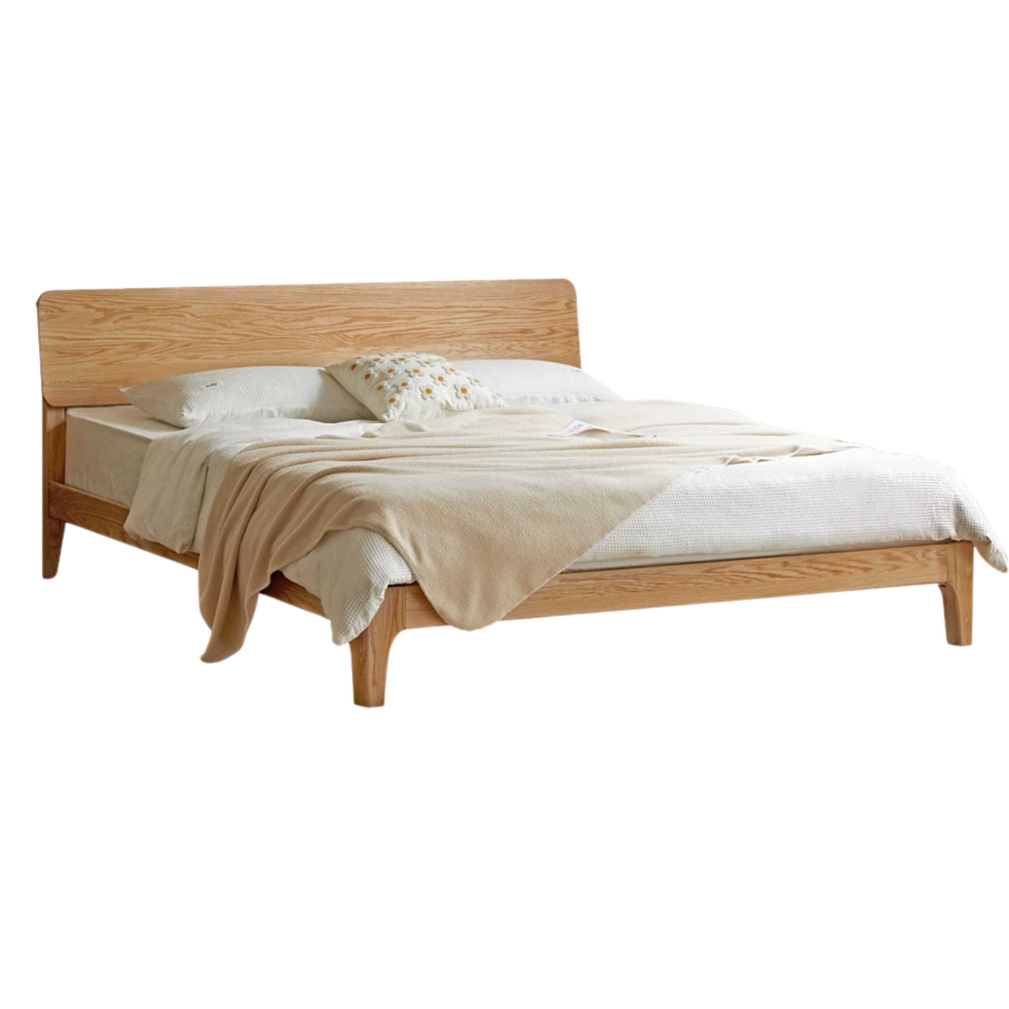 Natural Wood Color Oak wood color low plank bed - suitable for thick mattress