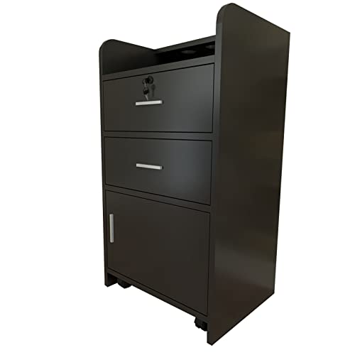 Keseno 2-Tier Rolling Beauty Salon Cart with Wheels - Black Storage Side Table for Hair Stylists, Nail Technicians & Spa Professionals - Perfect for Salon, Home & Mobile Beauty Services