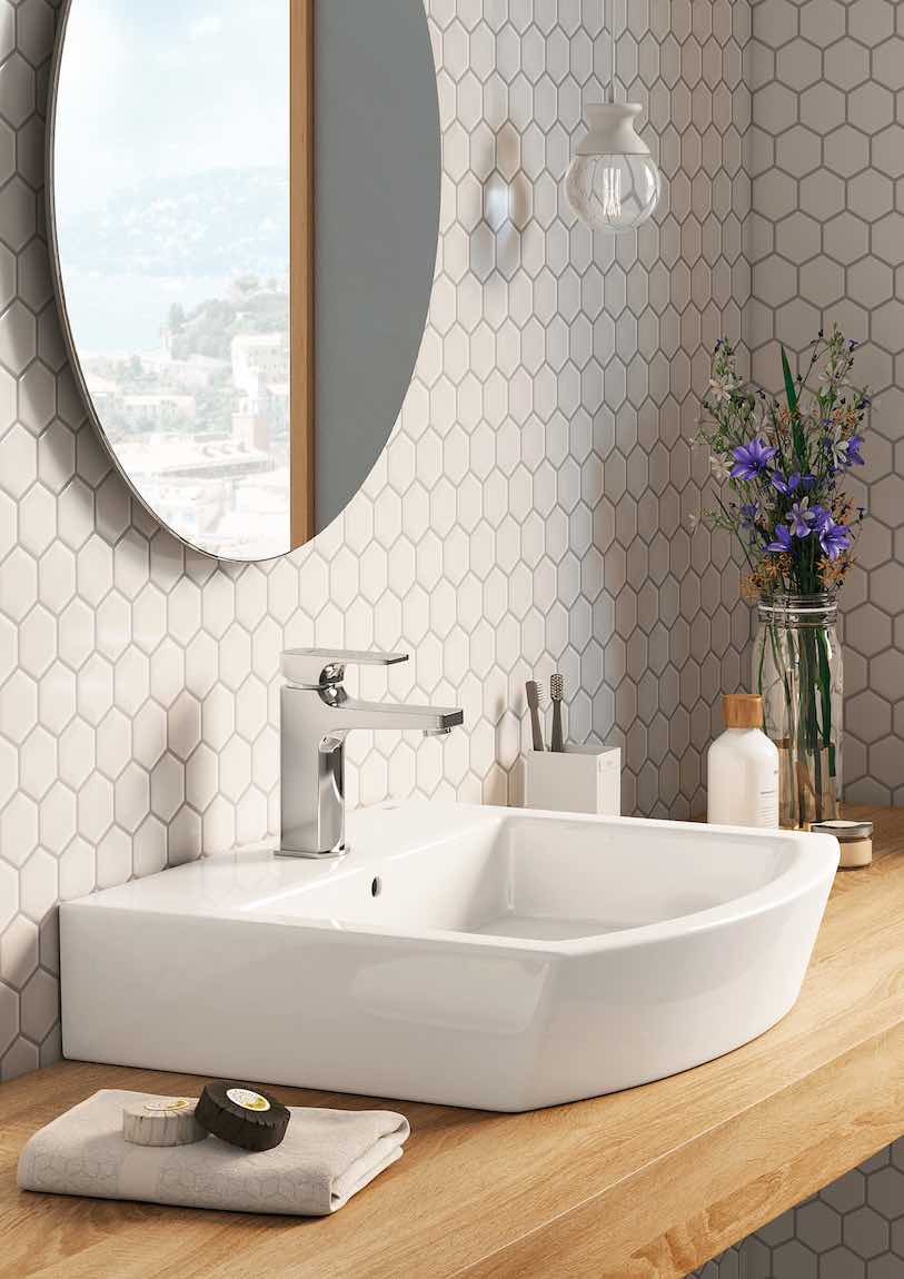 Hexagon Porcelain Mosaic Tile White 2
