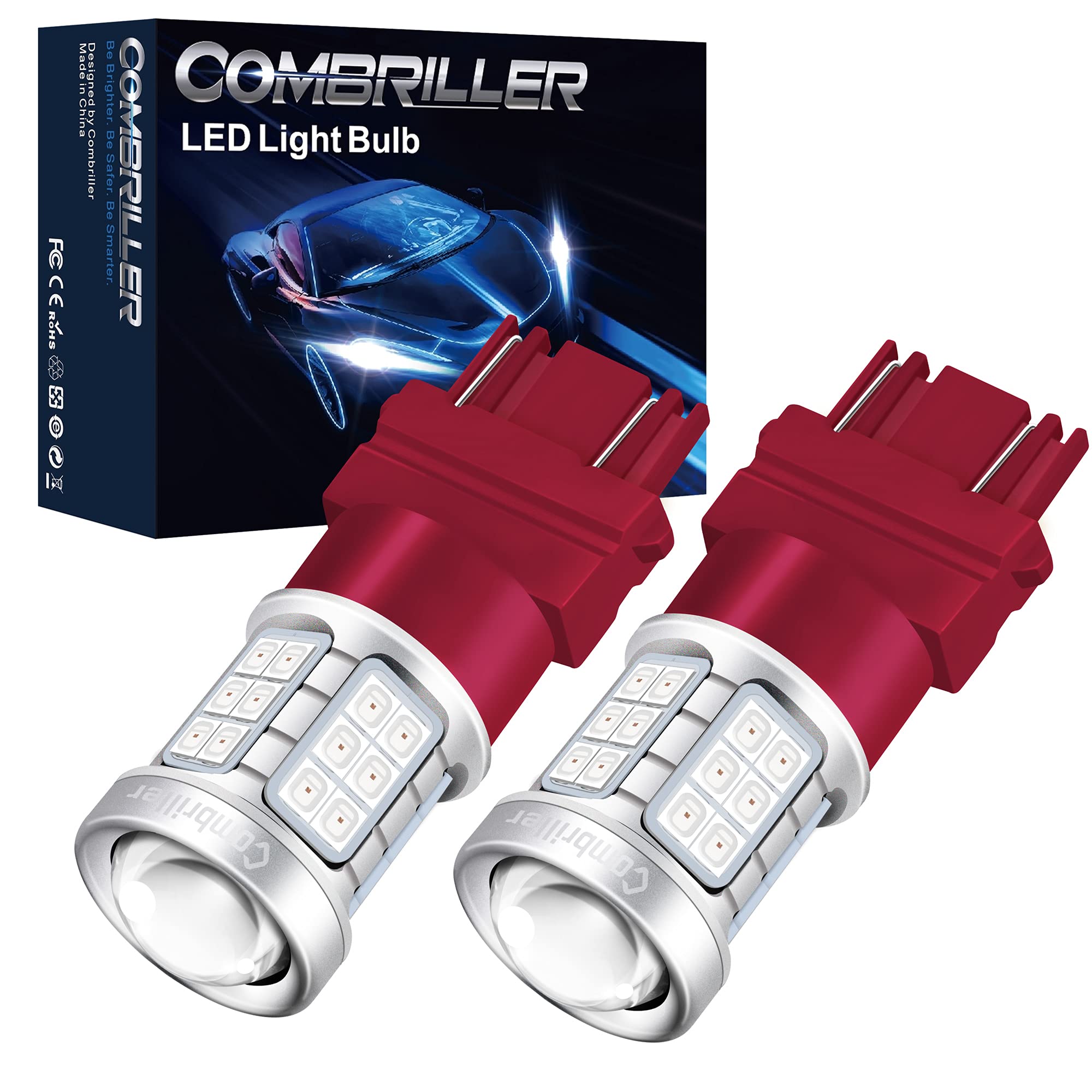 Combriller 3157 LED Bulb Red - 3056 3156 3057 4157 LED Replacement Bulbs for Brake Lights, Turn Signals, Reverse Lights, Tail Lights, Parking Lights - Pack of 2 - Perfect for Cars, Trucks, SUVs and Motorcycles