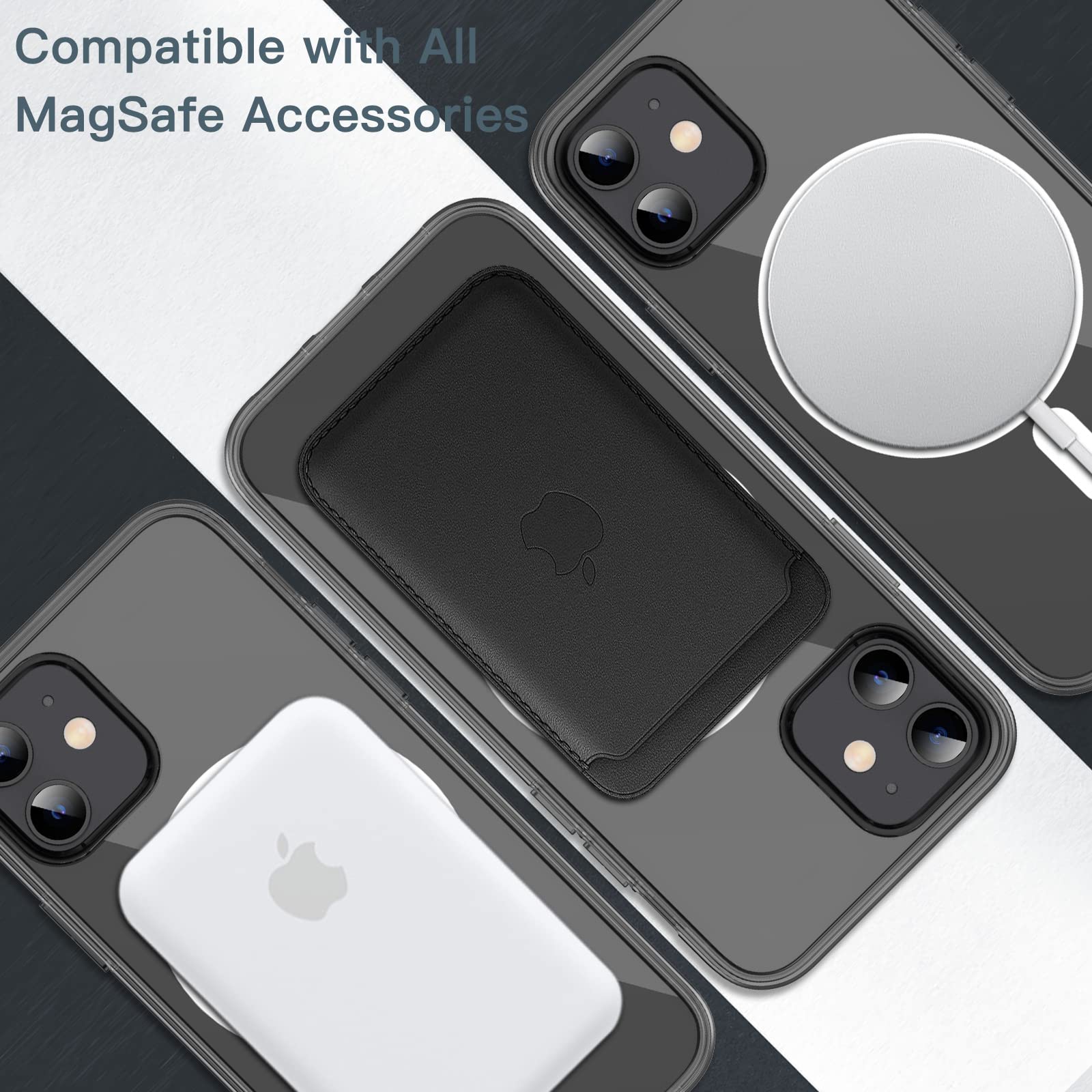 JETech Magnetic Case for iPhone 12 Mini 5.4-Inch | MagSafe Compatible Wireless Charging | Shockproof & Anti-Scratch Clear Back Bumper Cover (Black) | Perfect for Everyday Protection & Wireless Charging Convenience