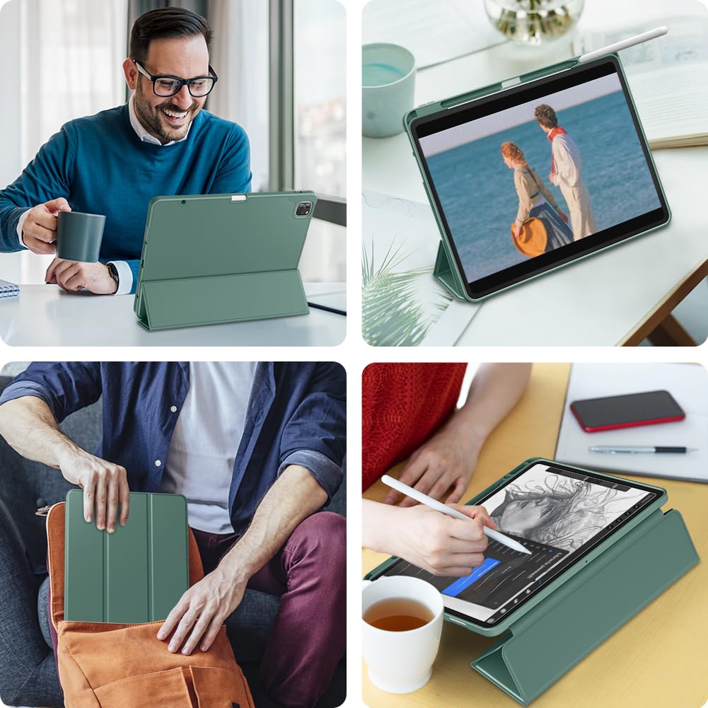 DTTO iPad Air 13 Inch Case M3/M2 2025/2024 & iPad Pro 12.9 Inch Case (6th/5th/4th/3rd Gen) - Slim Trifold Stand Smart Cover with Apple Pencil Holder | Midnight Green | Perfect for Work, Study & Travel Protection
