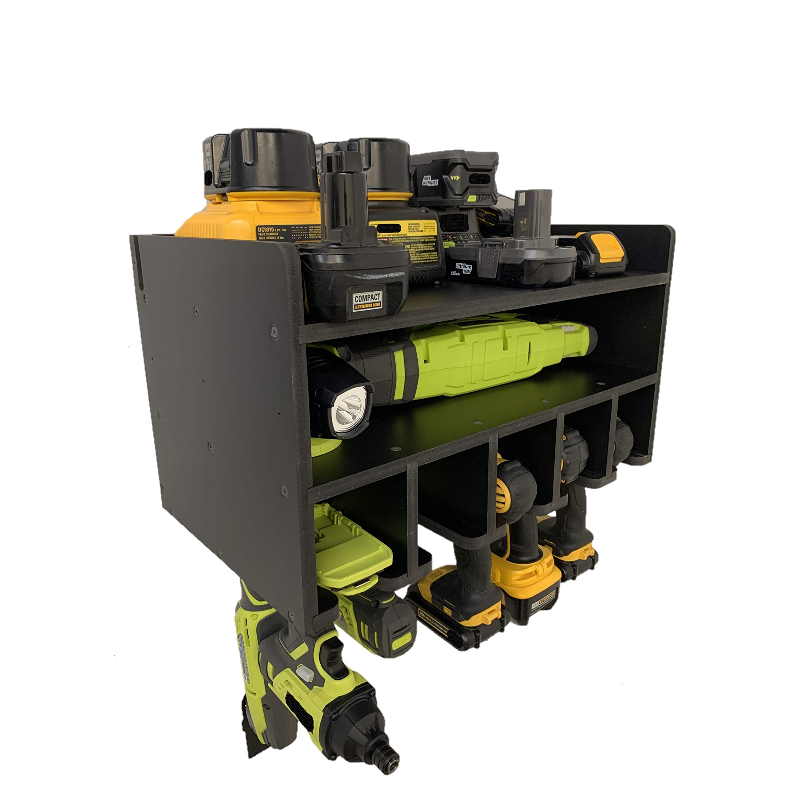 BEHR-ENGR Power Tool Organizer Wall Cabinet with Charging Station - Heavy Duty Drill Storage Rack for Garage & Workshop Organization