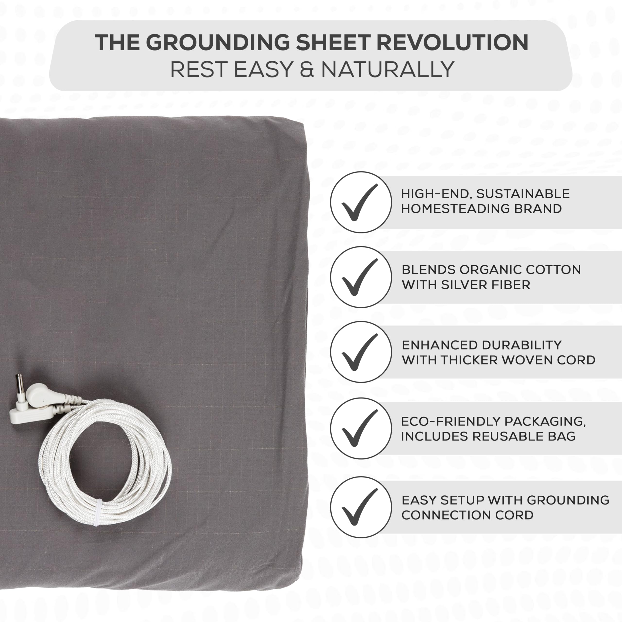 Premium King Size Earthing Grounding Sheet (Grey) - 400 Thread Count Cotton & Silver Fiber for Better Conductivity - Reinforced Grounding Cord Included - Ideal for Stress Relief, Better Sleep & Wellness at Home