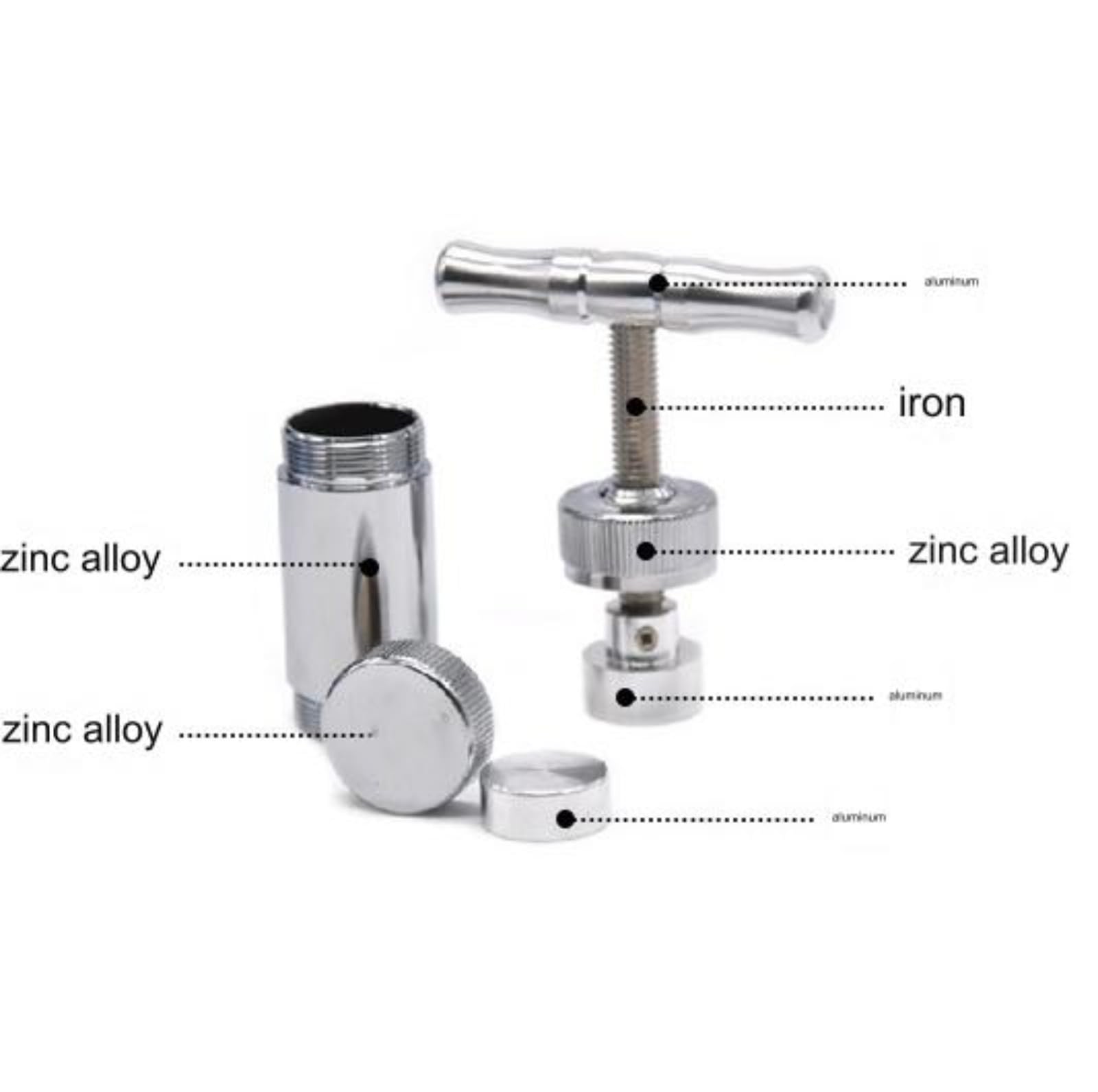 Premium Aluminum T-Bar Herb Grinder - 4-Piece Spice Crusher for Tobacco, Herbs & Dry Leaves (Silver) - Perfect for Rolling, Vaping & Cooking