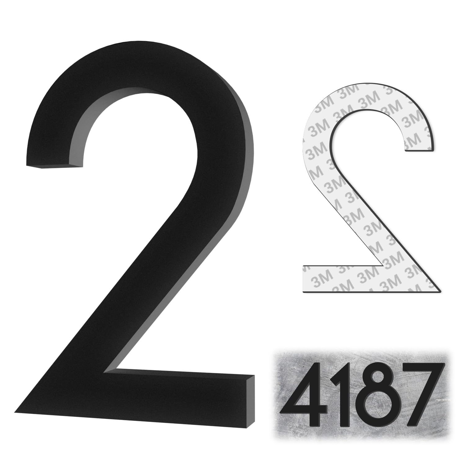 3 Inch Self-Adhesive House Numbers - Modern Address Plaques for Mailbox, Office, Hotel & Farmhouse - Weatherproof Outdoor Numbers with Strong Adhesive Backing - Easy to Install (Set of 2) - Perfect for Home Address Signs, Business Front Door & Property Identification