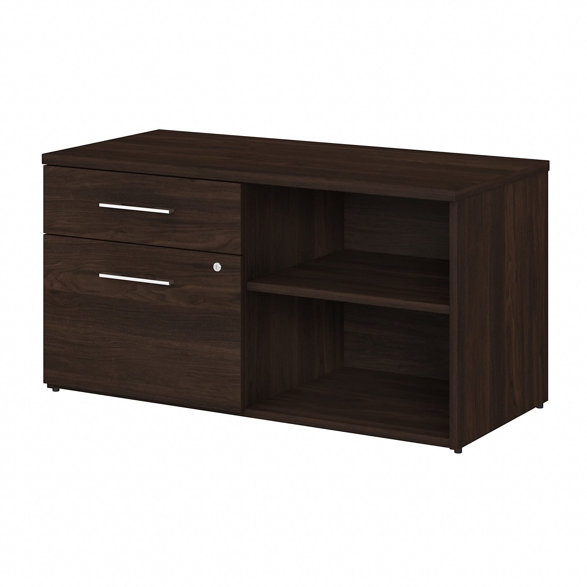 Bbf Office 500 Low Storage Cabinet with 3 Drawers & Adjustable Shelves - Black Walnut Finish - Perfect for Home Office Organization & Small Space Storage