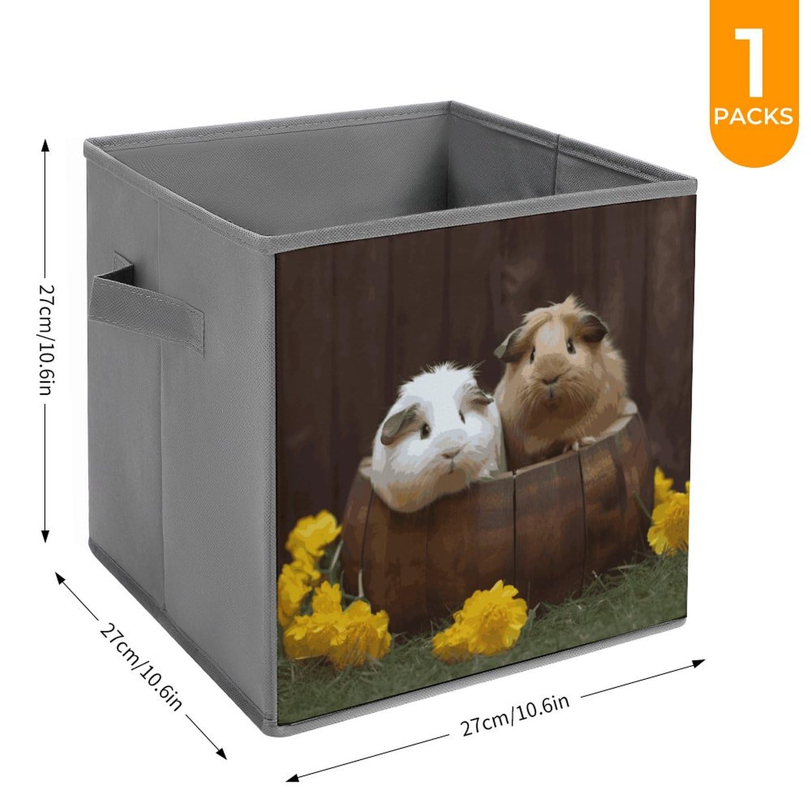1PCS Collapsible Storage Bins for Guinea Pigs - Printed Foldable Storage Containers with Handles, Multi-Functional Organizer Box for Shelves, Home, Office & Pet Supplies Storage | Perfect for Bedroom Closet, Kids Toy Organization & Laundry Room