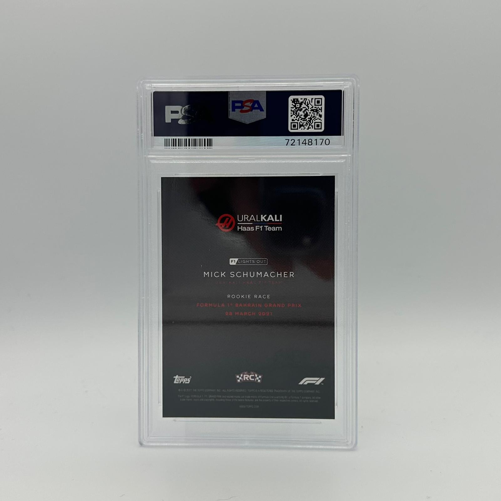 PSA 9 Graded 20/75 Mick Schumacher Rookie Race Green Parallel - Rare Collectible Trading Card for F1 Fans & Sports Memorabilia Collectors