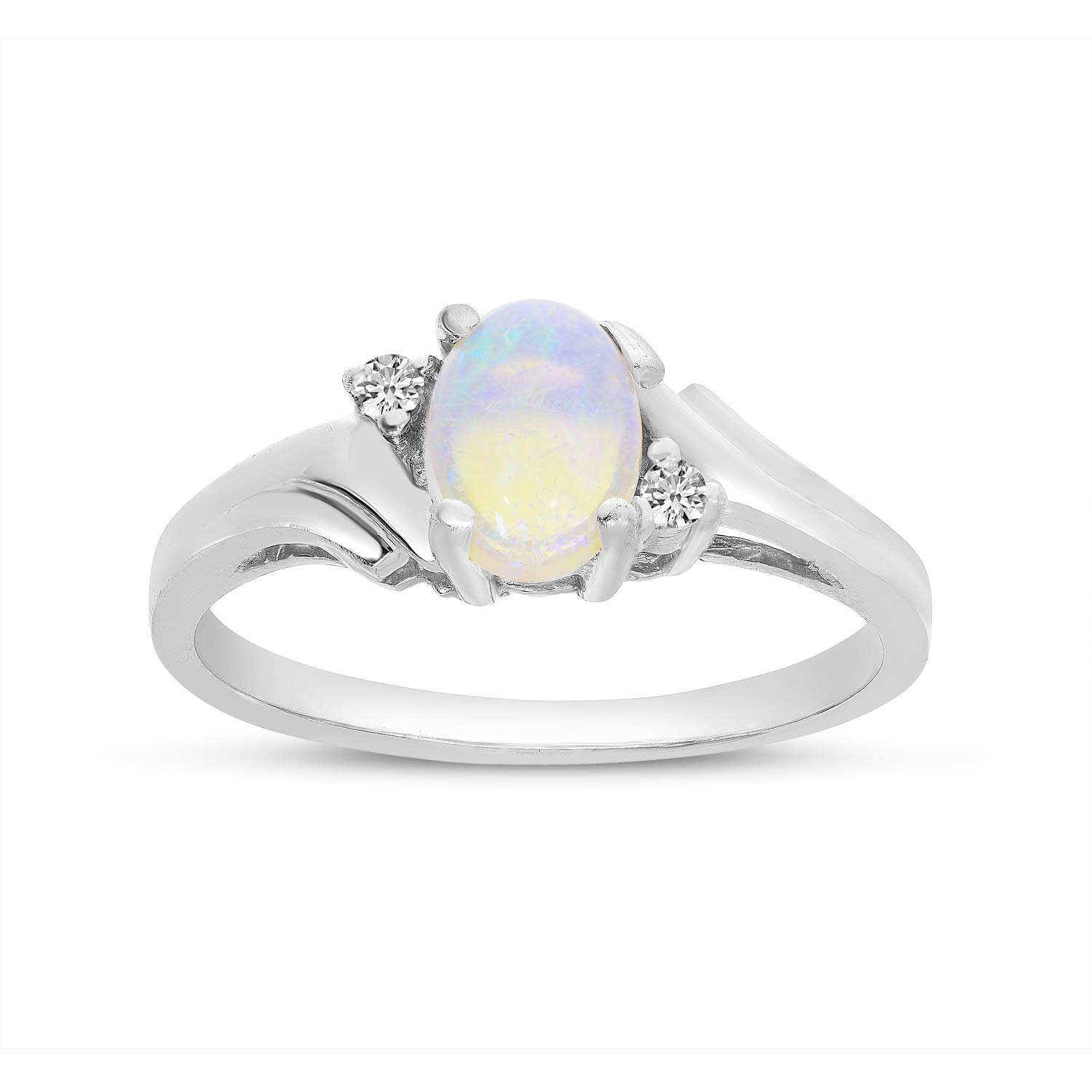 10K White Gold Oval Opal and Diamond Ring for Women - Elegant Birthstone Jewelry Gift for Engagement, Wedding, Anniversary & Special Occasions