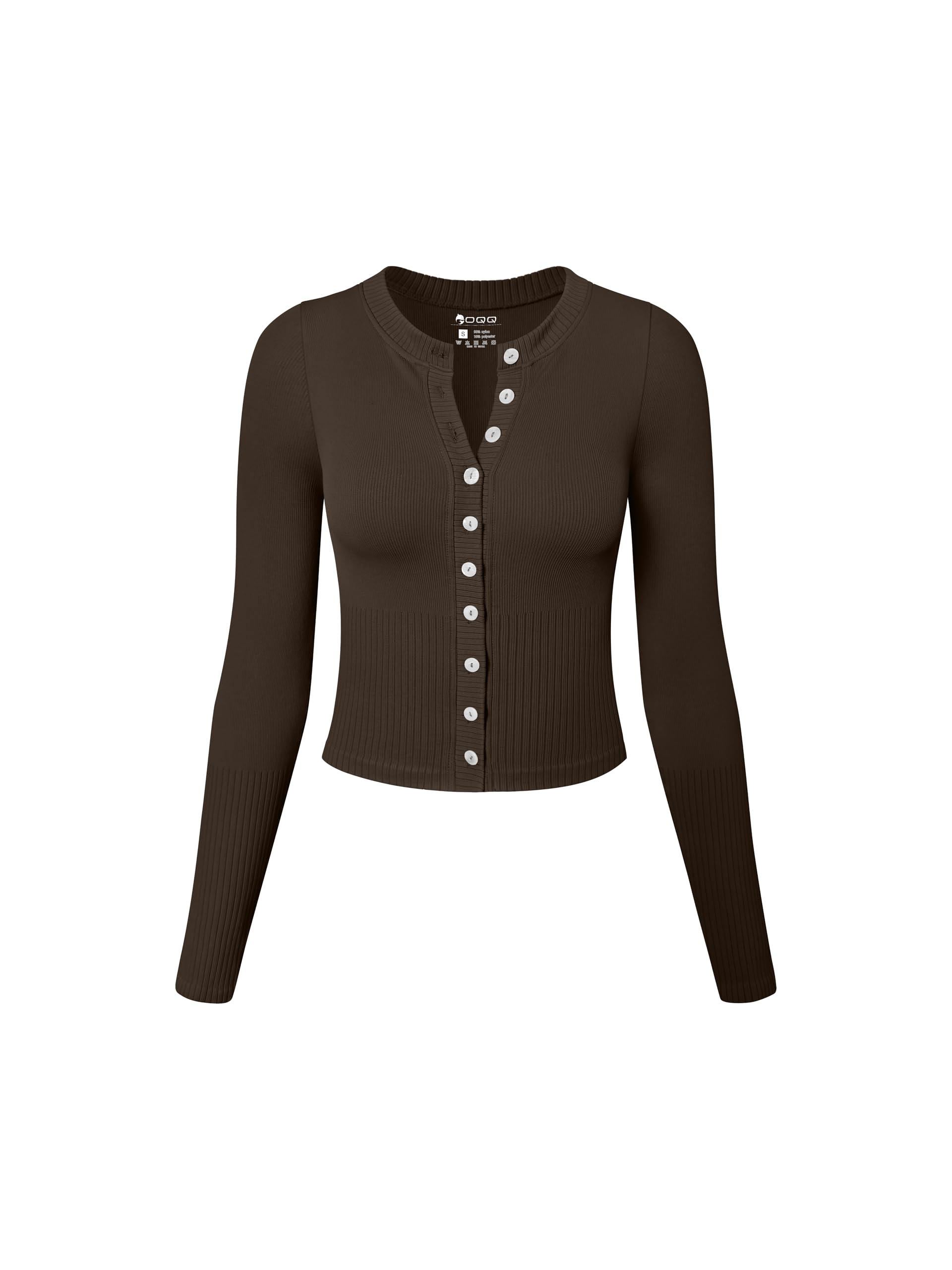 OQQ Women's Long Sleeve Knit Shirts - Stretch Crew Neck Button Down Casual Tops for Everyday Wear | Perfect for Office, Date Night & Fall Layering