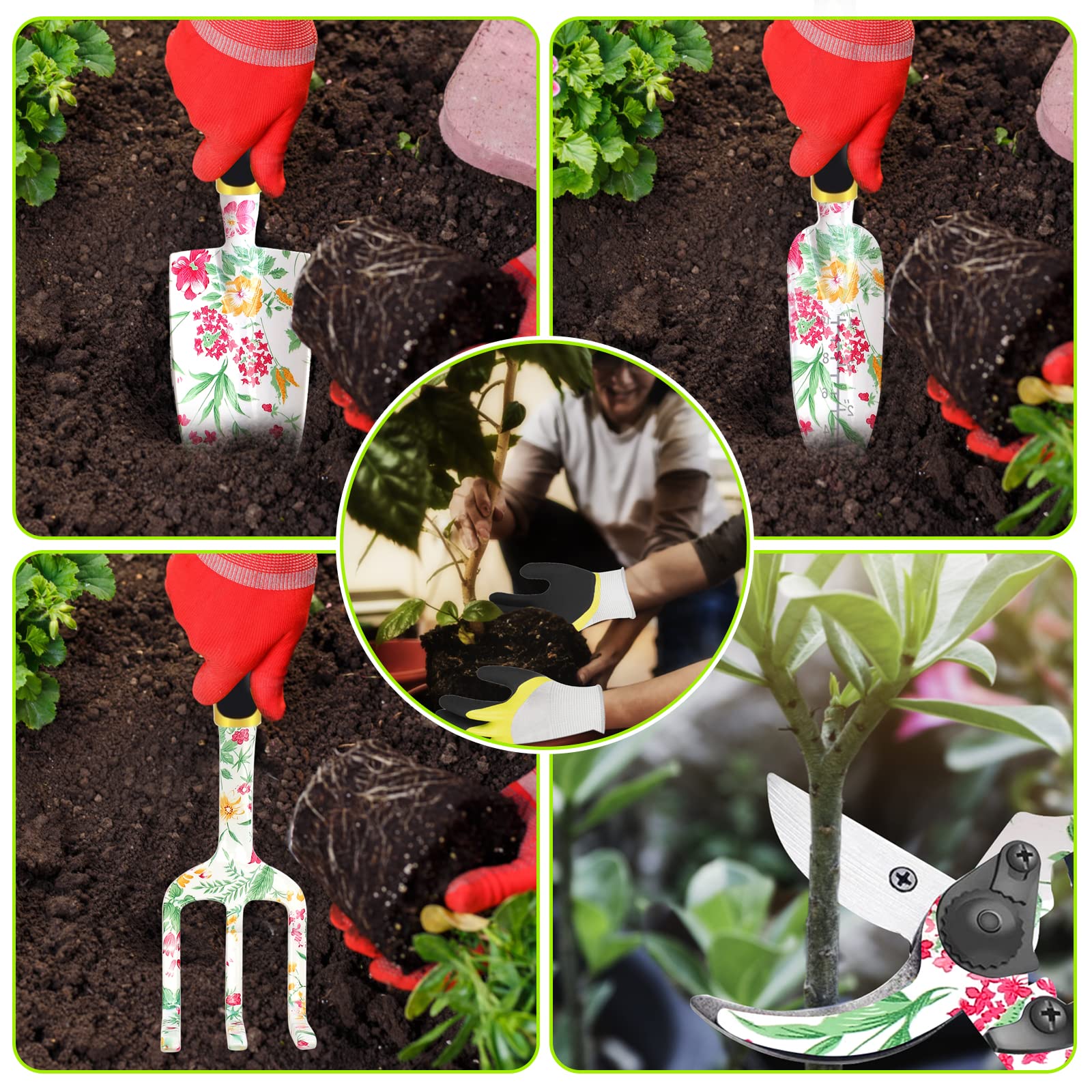 Premium 5-Piece Aluminum Alloy Garden Tools Set - Hand Rake, Weeder, Trowel, Pruning Shears & Gloves for Outdoor Gardening, Landscaping & Yard Work - Durable Gardening Essentials for Planting, Weeding & Soil Care