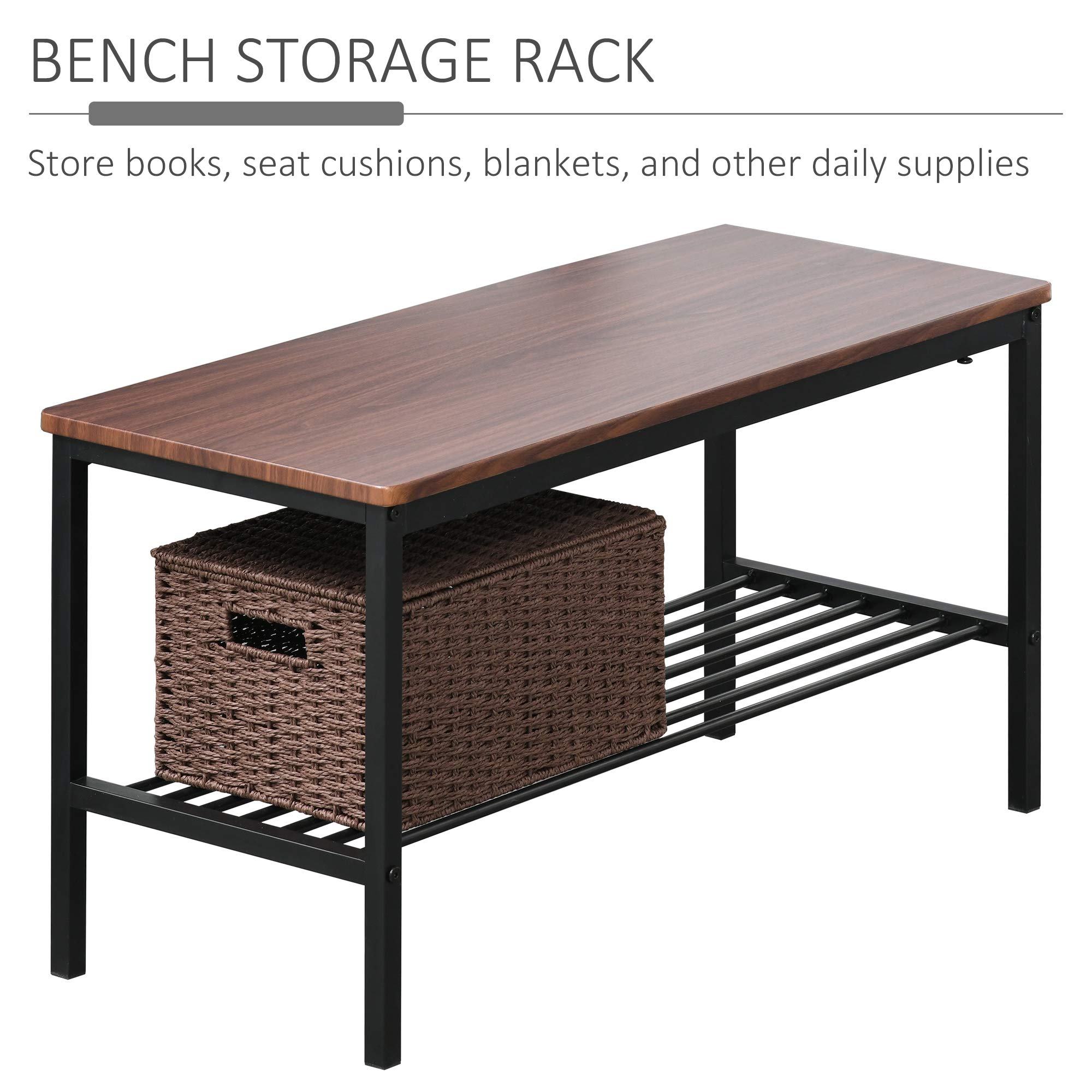 HOMCOM 4-Piece Industrial Dining Set with Bench, Wooden Kitchen Table & Chairs, Storage Rack, Black/Brown – Perfect for Kitchen, Dinette, and Small Spaces