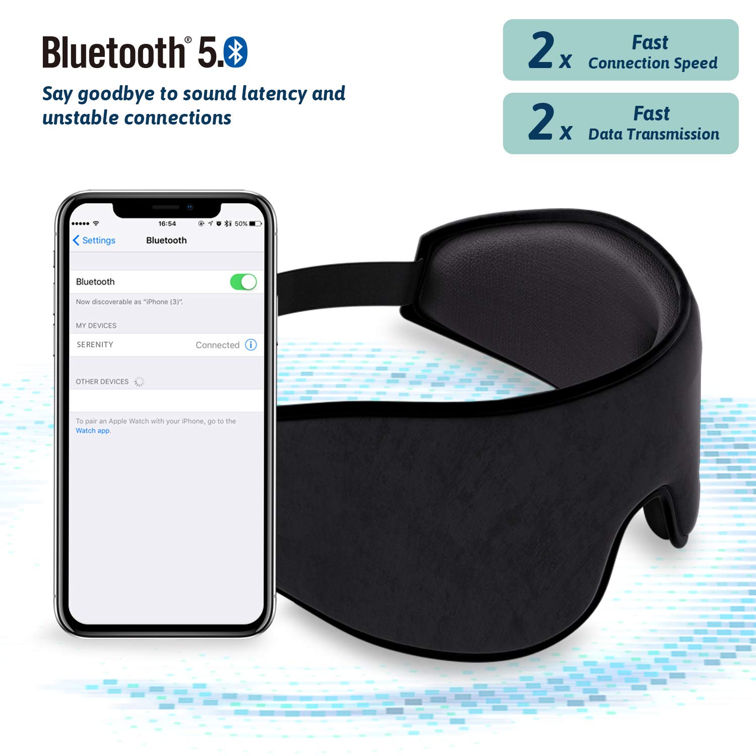 Jabees Serenity Sleep Headphones Wireless Bluetooth 5.0 - Soft Sleeping Eye Mask with Built-in Light Blocking Earbuds for Music, Audiobooks, Air Travel, Yoga, Meditation & Relaxation - Perfect for Nighttime Use, Travel Comfort & Stress Relief