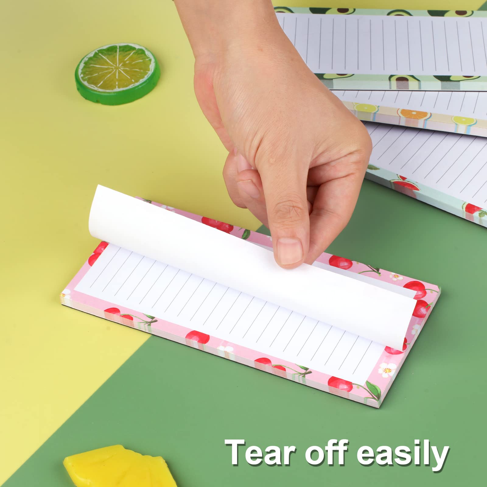 4 Pack Magnetic Notepads for Refrigerator - Fruit Design Grocery List Pads with Full Magnet Back, 50 Sheets Per Pad - Perfect for Kitchen, Office & Home Organization (Shopping Lists, Reminders, Meal Planning)