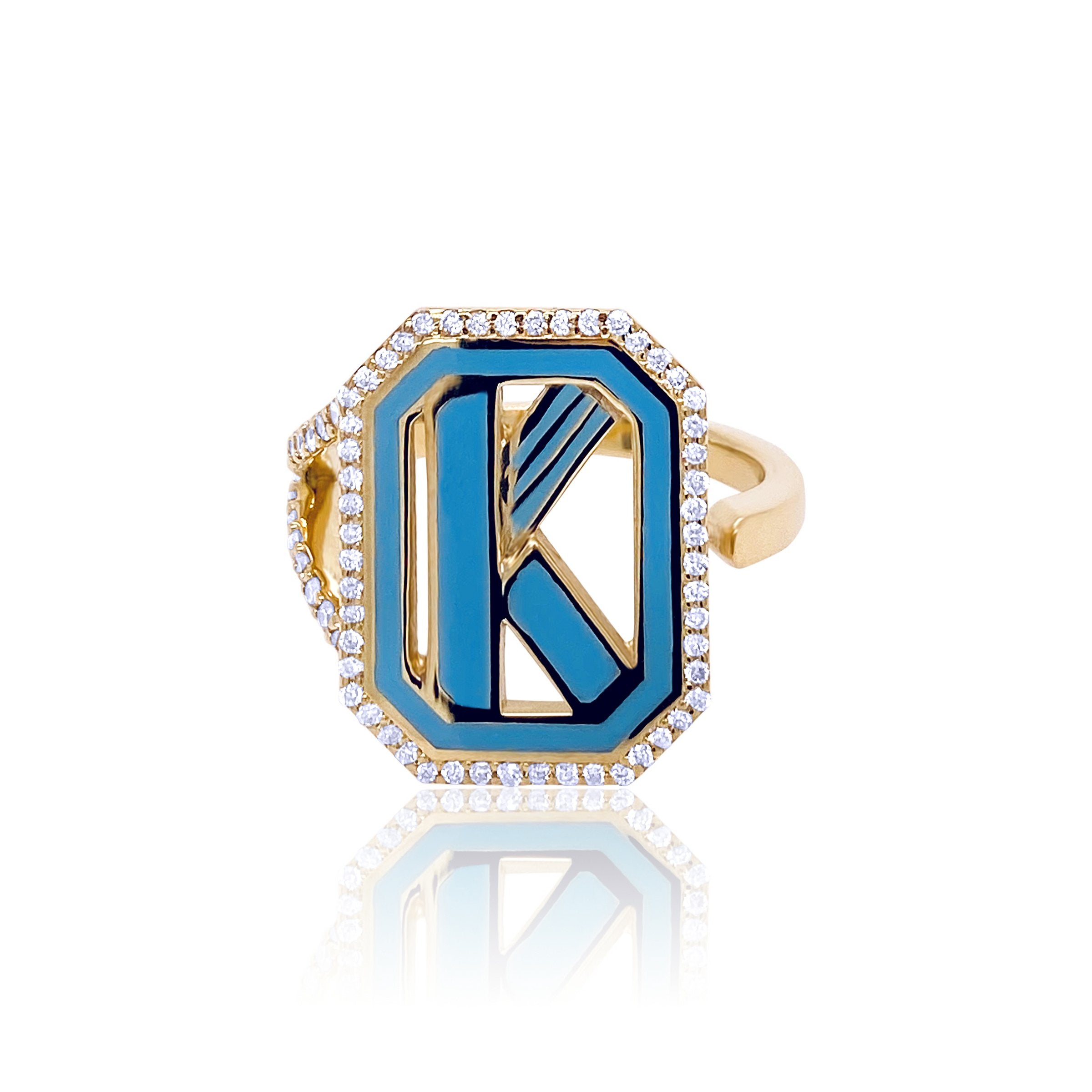 Gatsby Initial Ring with Diamonds - 15 Color Options for Women | Personalized Name Jewelry Gift for Birthday, Anniversary & Special Occasions