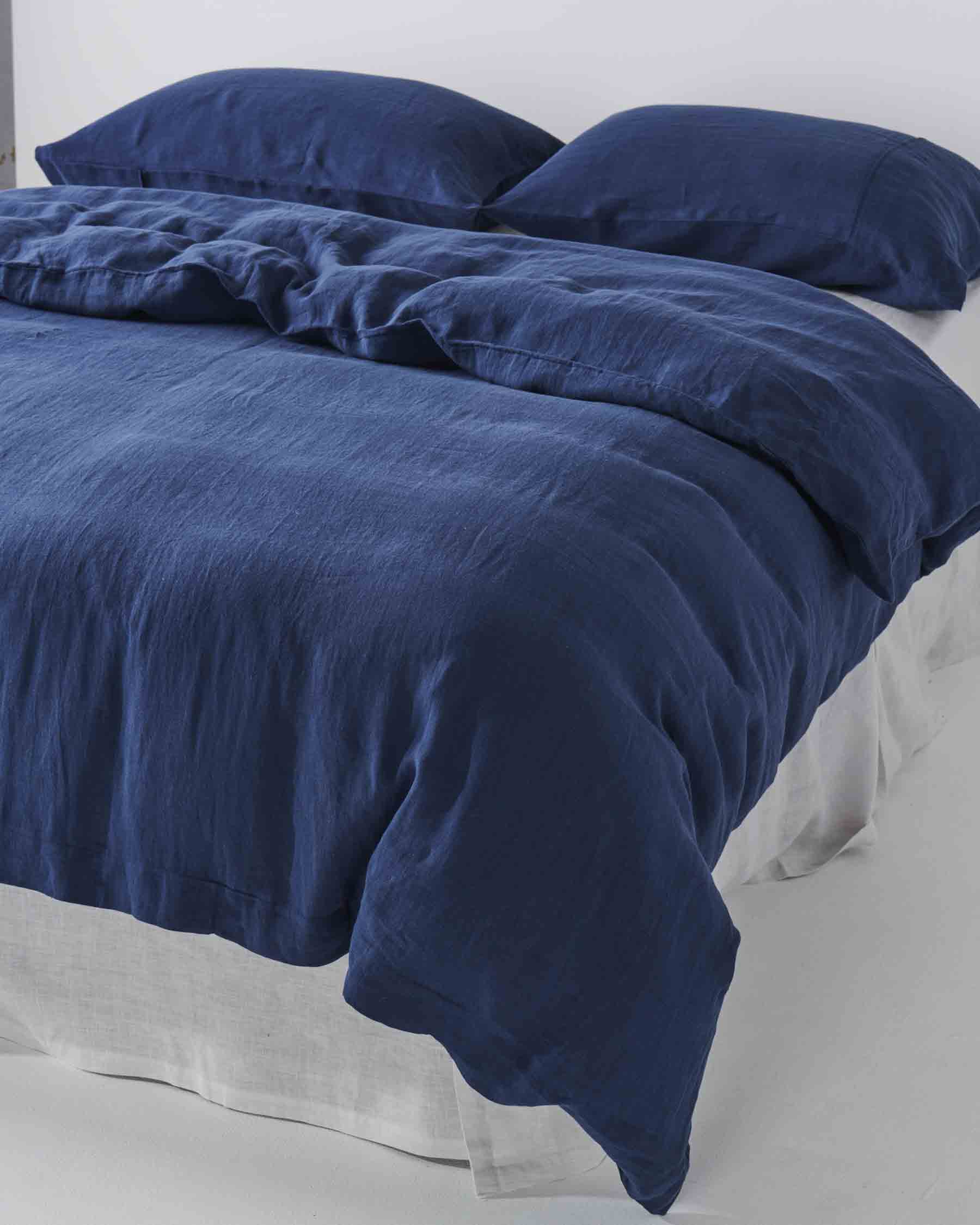 Premium Indigo Linen Quilt Cover Set - Breathable & Soft Bedding for All Seasons - Perfect for Master Bedroom, Guest Room & Cozy Home Decor (US)
