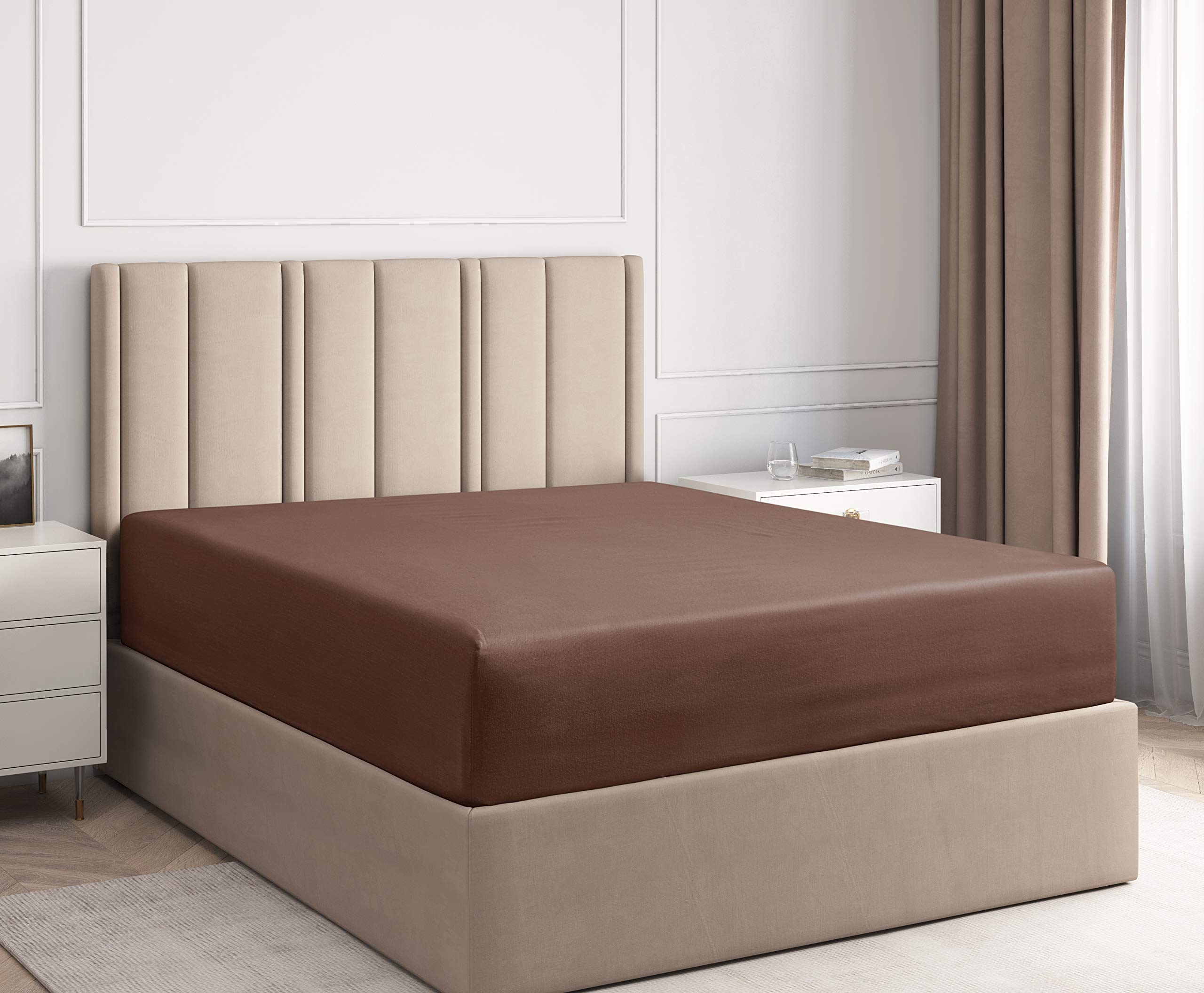 Luxurious 100% Cotton California King Fitted Sheet - 1 Piece Ultra Soft Deep Pocket (15