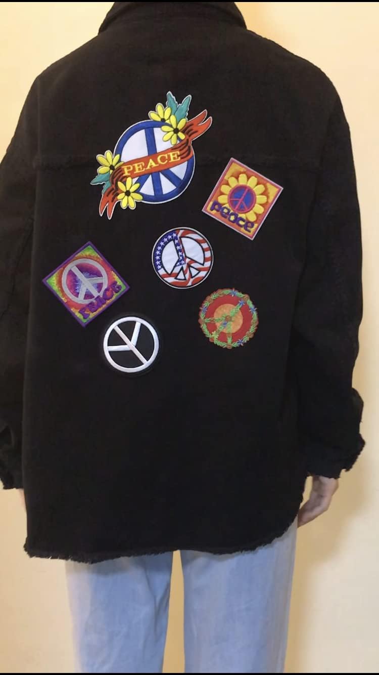 Ukraine Peace Sign Hippie Boho Embroidered Iron-On/Sew-On Patches - Tattoo Style Emblem Applique for Jackets, Bags & DIY Crafts