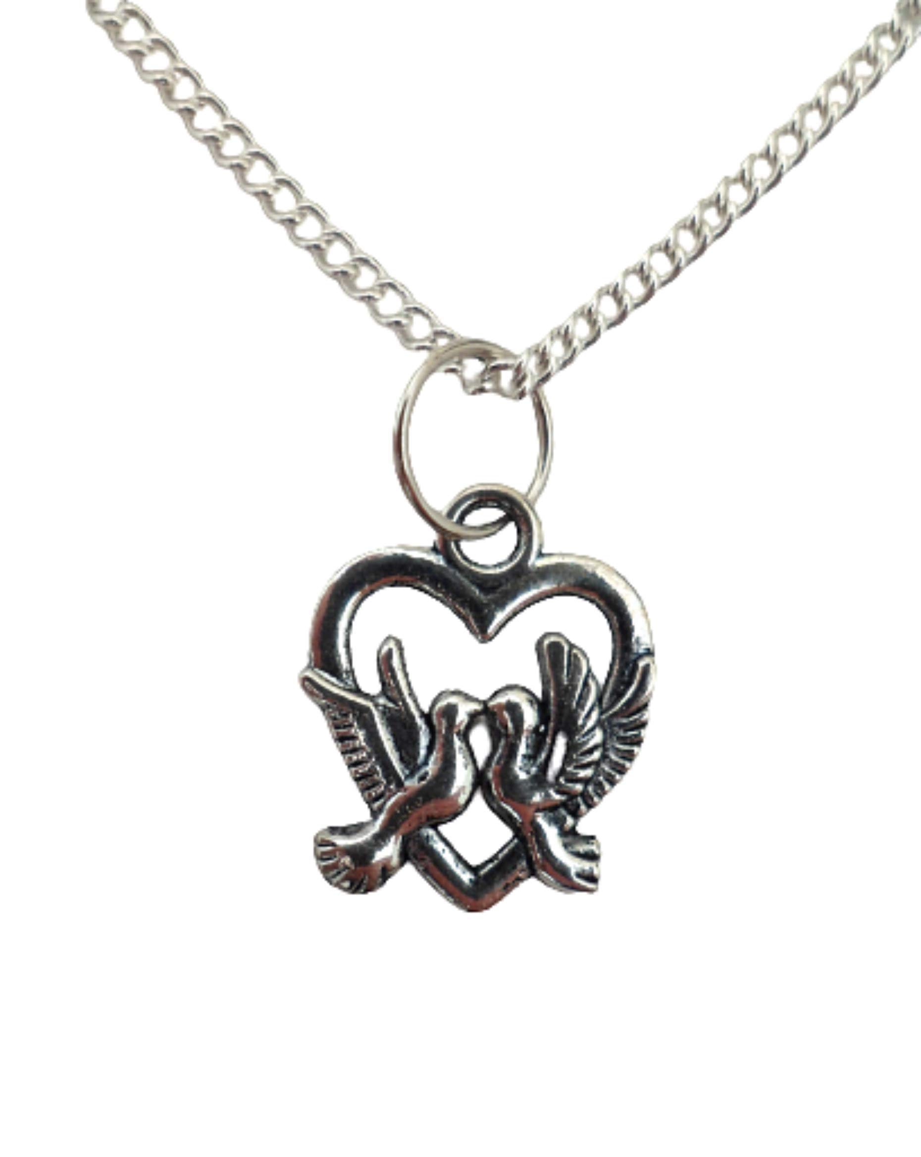 Sterling Silver Plated Love Birds Heart Charm Pendant Necklace - Romantic Gift for Anniversary, Valentine's Day & Couples Jewelry