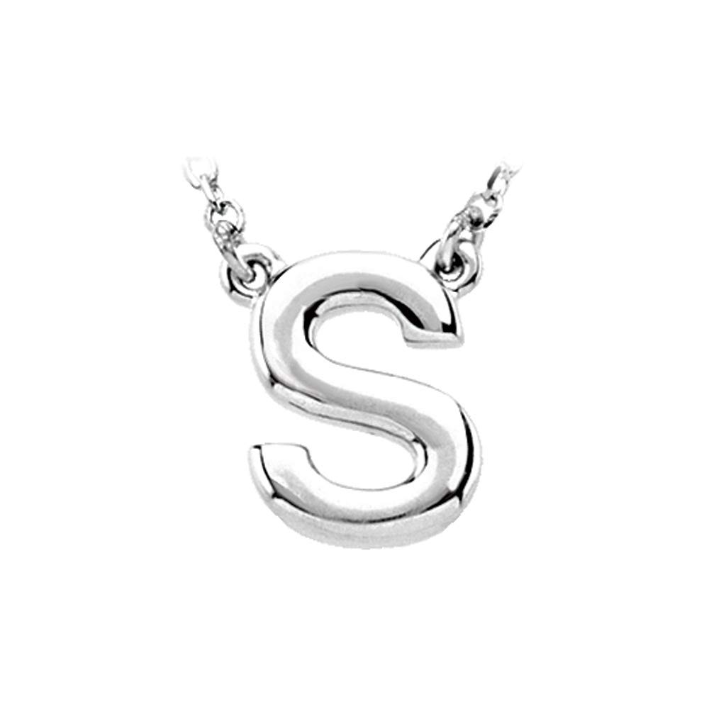 The Black Bow 14K White Gold Kendall Collection Block Initial S Necklace - 16 Inch, Perfect for Everyday Wear, Gifts, and Special Occasions