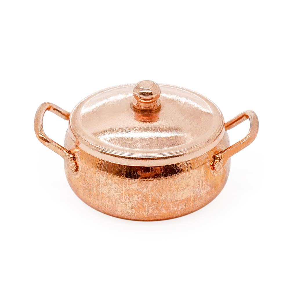 1/12 Scale Miniature Copper Pot - Realistic Dollhouse Kitchen Accessories for DIY Miniature Models & Collectibles | Perfect for Dollhouse Decor, Miniature Cooking Scenes, and Tiny Kitchen Displays