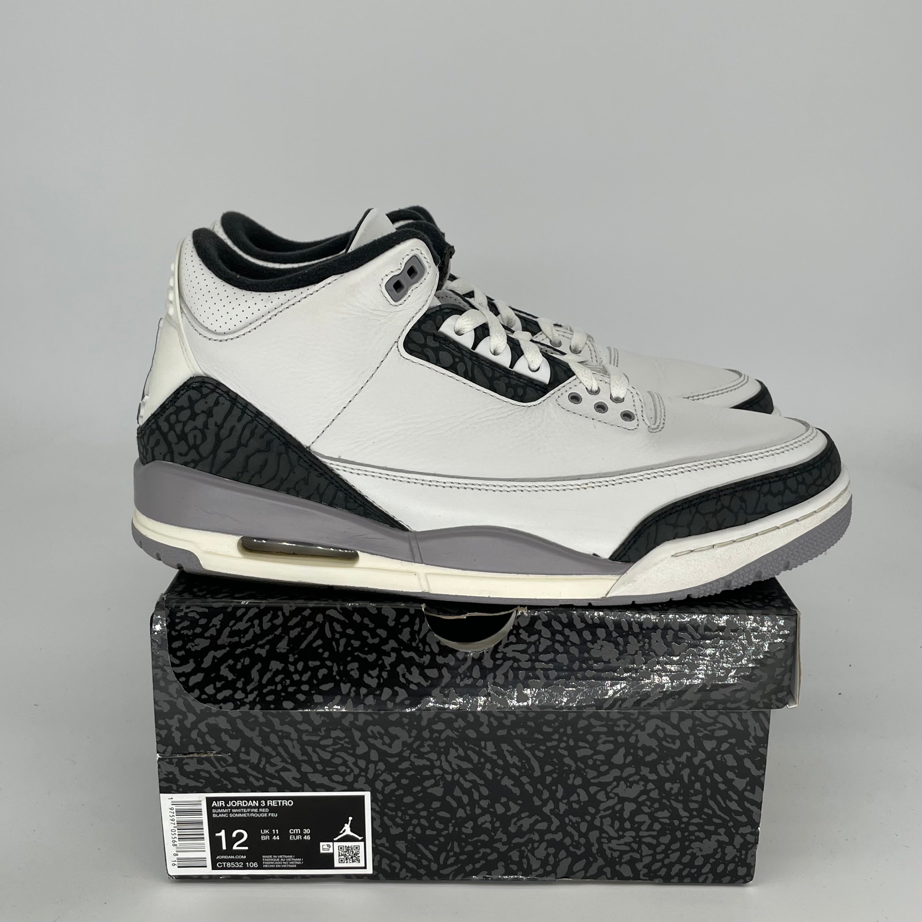 Air Jordan 3 Retro Cement Grey Men's Basketball Shoes Size 12 (CT8532-106) - Perfect for Streetwear & Court Performance
