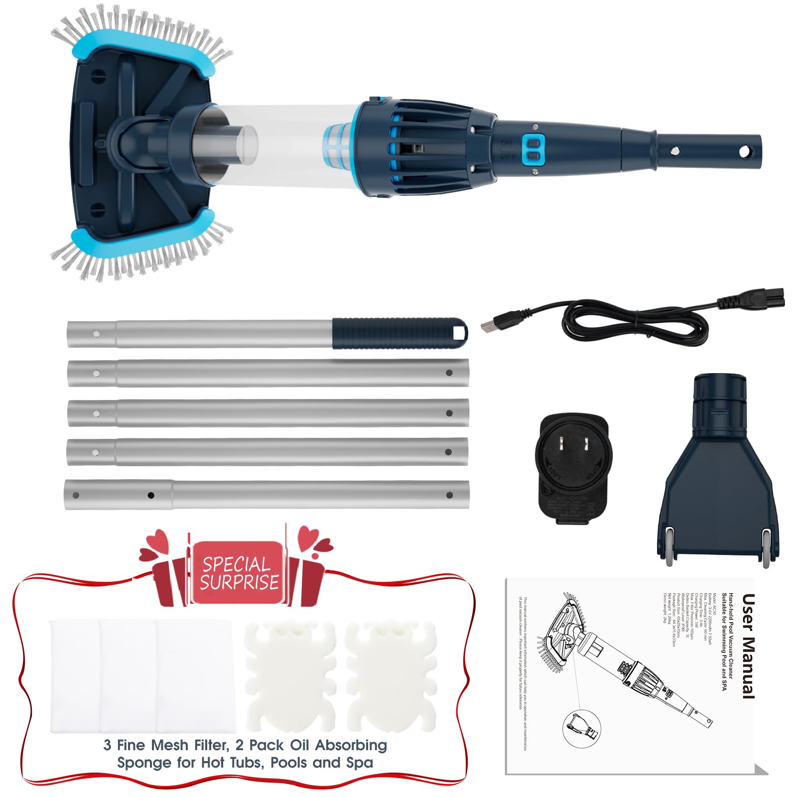 2025 Upgraded Large Capacity Rechargeable Cordless Above Ground Pool Cleaner - Portable Handheld Vacuum with Magnetic Drive Design & Powerful Suction for Pools, Hot Tubs, Spas - Perfect for Quick Cleaning, Maintenance & Crystal Clear Water All Season